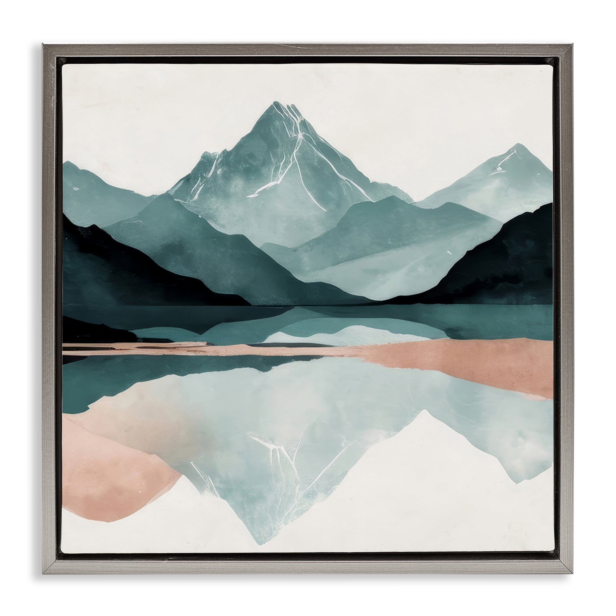 Stupell Industries Reflections of High Peaks Landscape & Nature Painting Gray Floater Framed Canvas Art Print Wall Art, 18 x 18