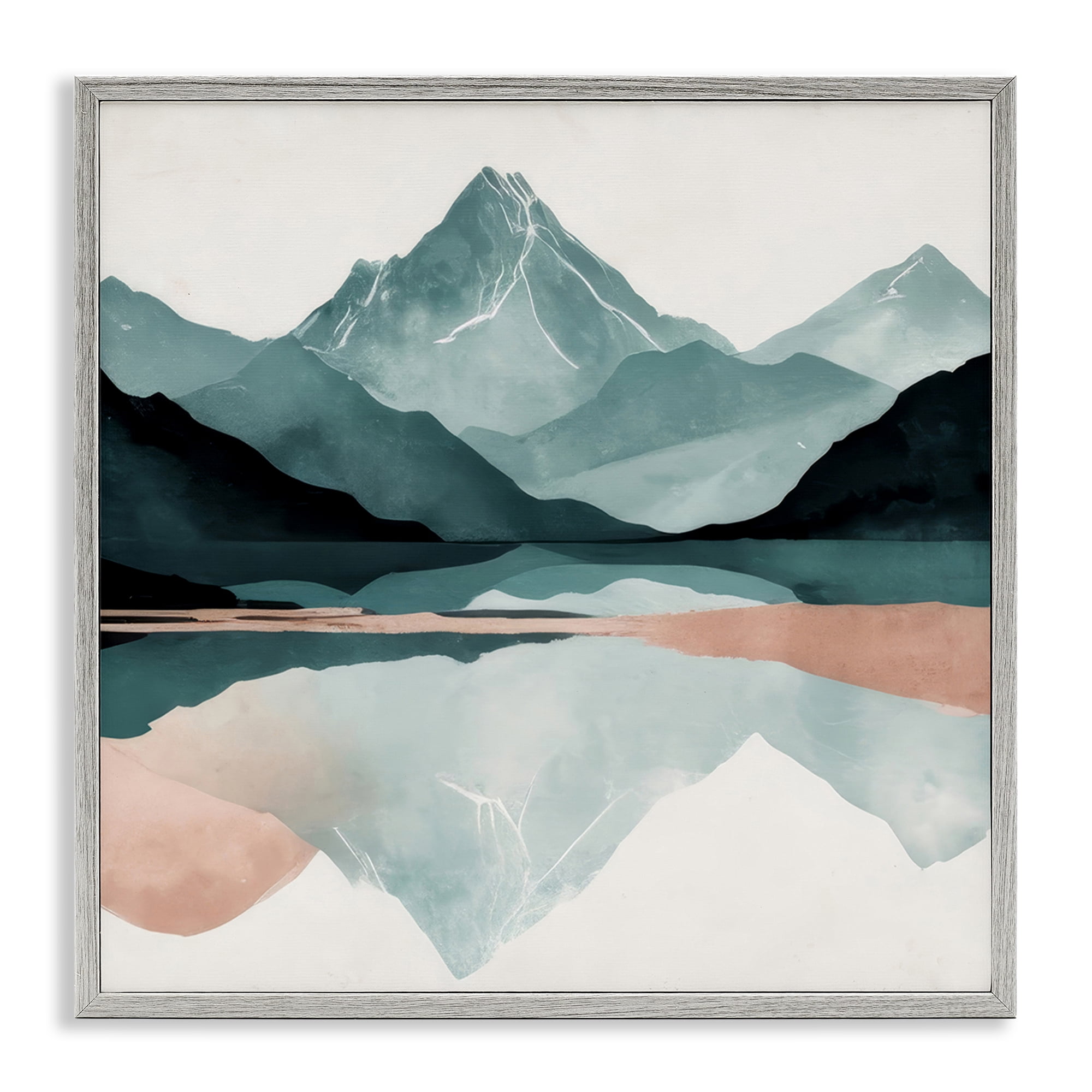 Stupell Industries Reflections of High Peaks Landscape & Nature Painting Gray Framed Art Print Wall Art, 17 x 17