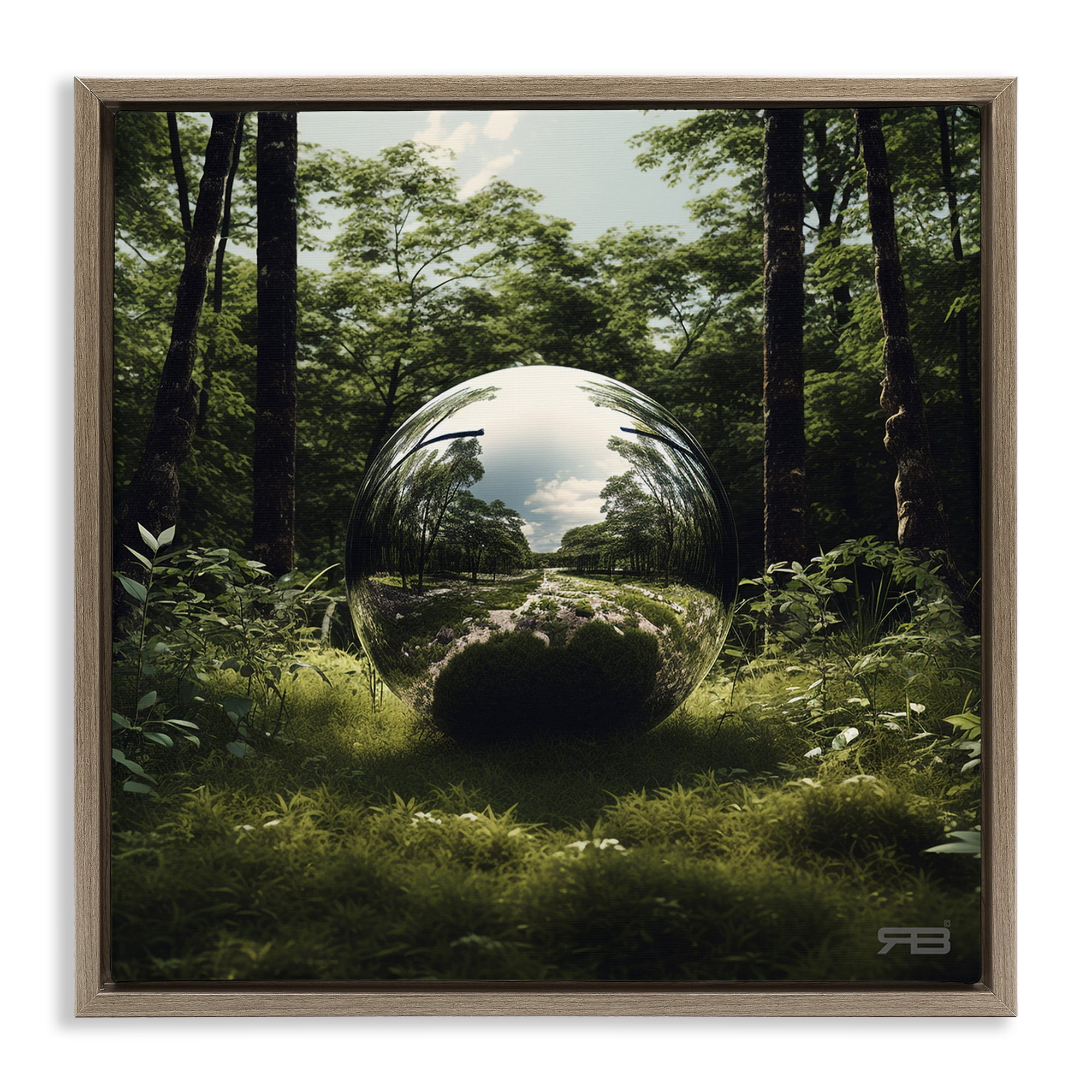 Stupell Industries Reflective Ball in Nature Landscape & Nature Painting Brown Floater Framed Canvas Art Print Wall Art, 25 x 25