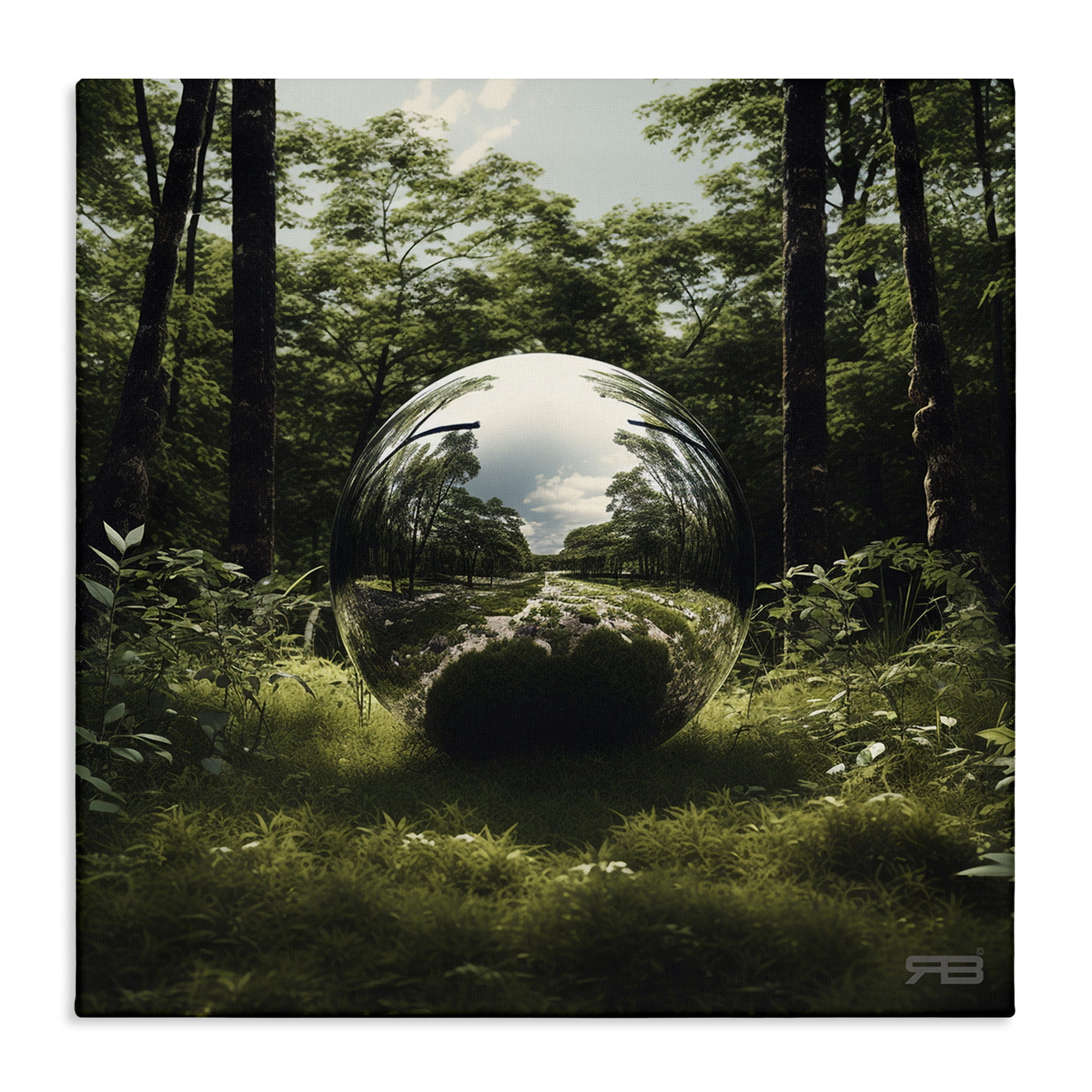 Stupell Industries Reflective Ball in Nature Landscape & Nature Painting Wrapped Canvas Art Print Wall Art, 17 x 17