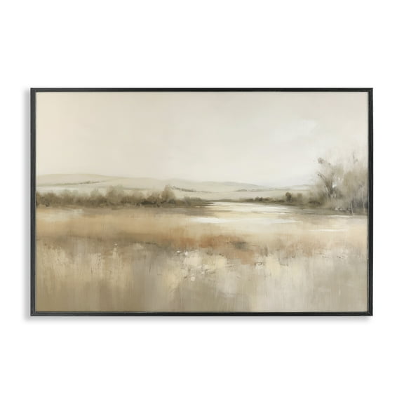 Stupell Industries Reflective Beige Countryside Landscape & Nature Painting Black Framed Art Print Wall Art, 18 x 12