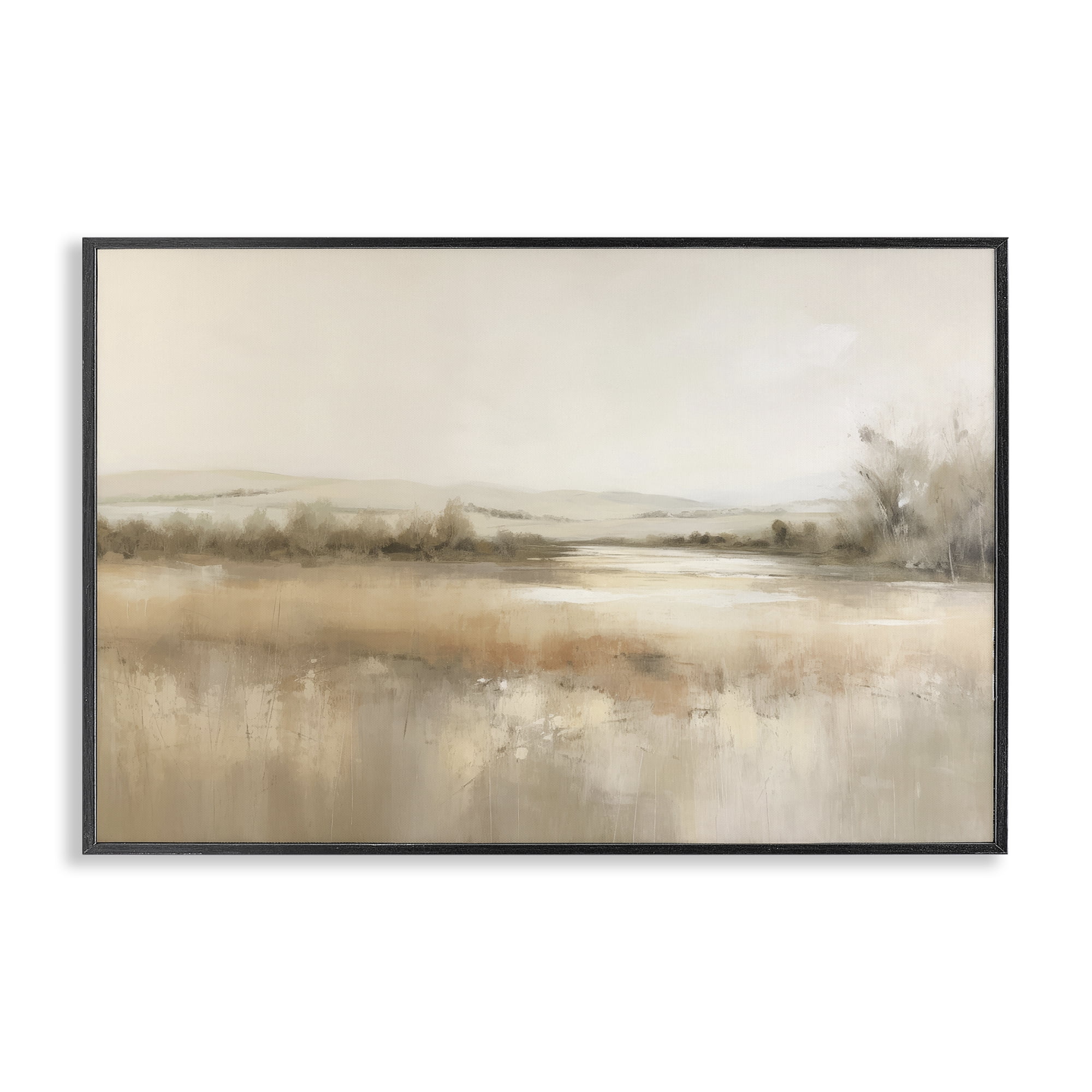 Stupell Industries Reflective Beige Countryside Landscape & Nature Painting Black Framed Art Print Wall Art, 24 x 16