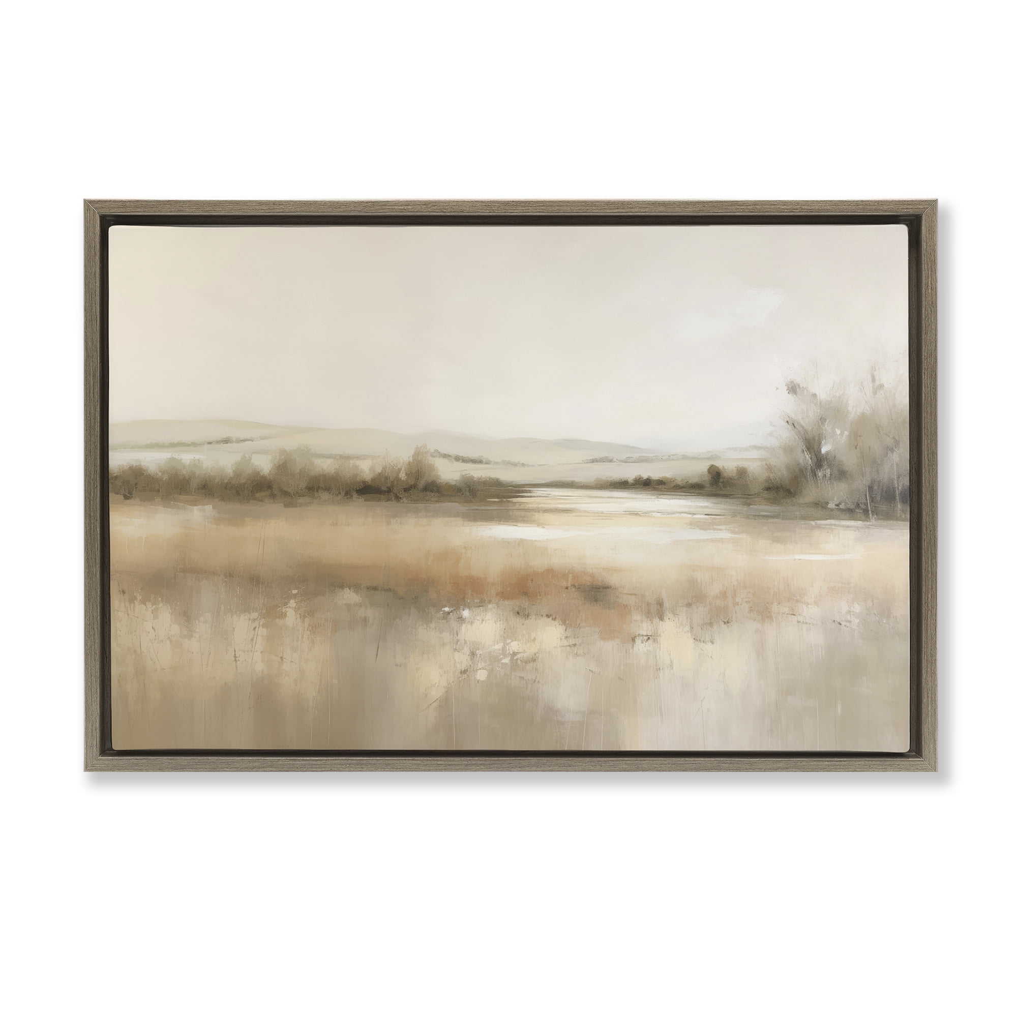 Stupell Industries Reflective Beige Countryside Landscape & Nature Painting Brown Floater Framed Canvas Art Print Wall Art, 25 x 17