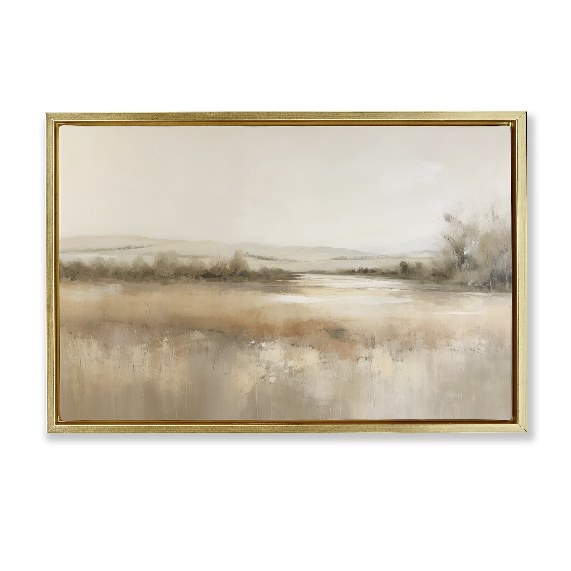 Stupell Industries Reflective Beige Countryside Landscape & Nature Painting Gold Floater Framed Canvas Art Print Wall Art, 31 x 21