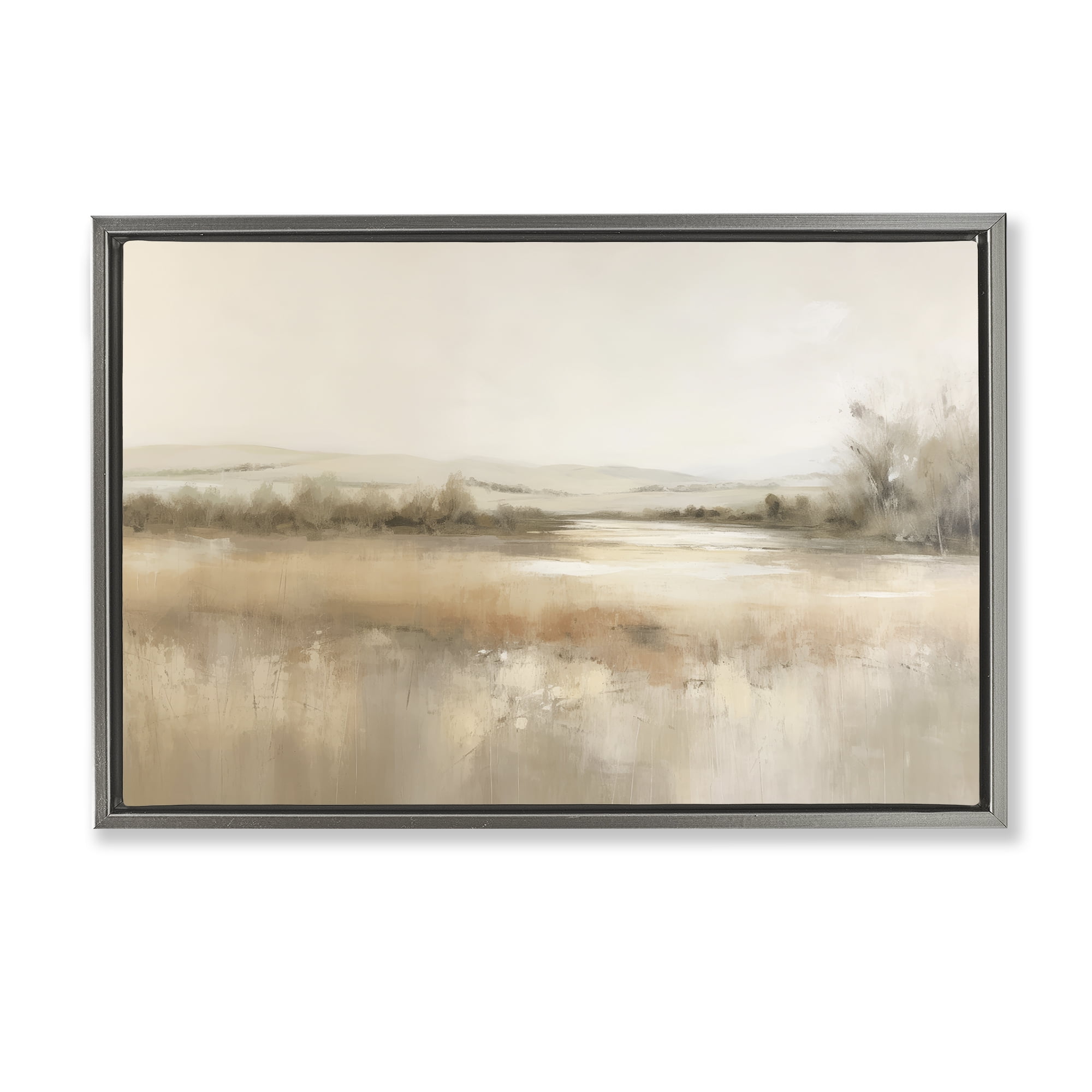 Stupell Industries Reflective Beige Countryside Landscape & Nature Painting Gray Floater Framed Canvas Art Print Wall Art, 31 x 21