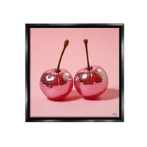 Stupell Industries Reflective Cherries on Pink Food & Beverage Painting Black Floater Framed Canvas Art Print Wall Art, 18 x 18
