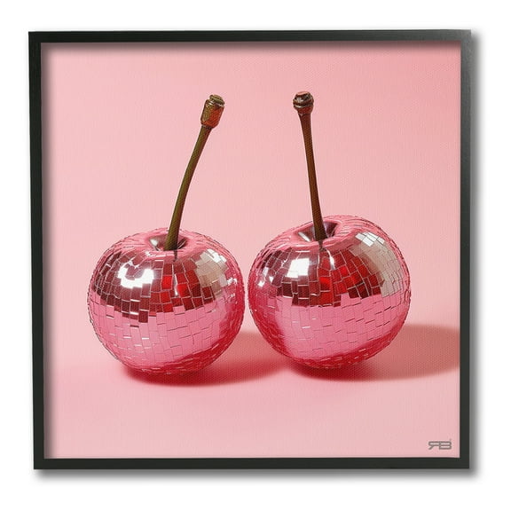 Stupell Industries Reflective Cherries on Pink Food & Beverage Painting Black Framed Art Print Wall Art, 12 x 12