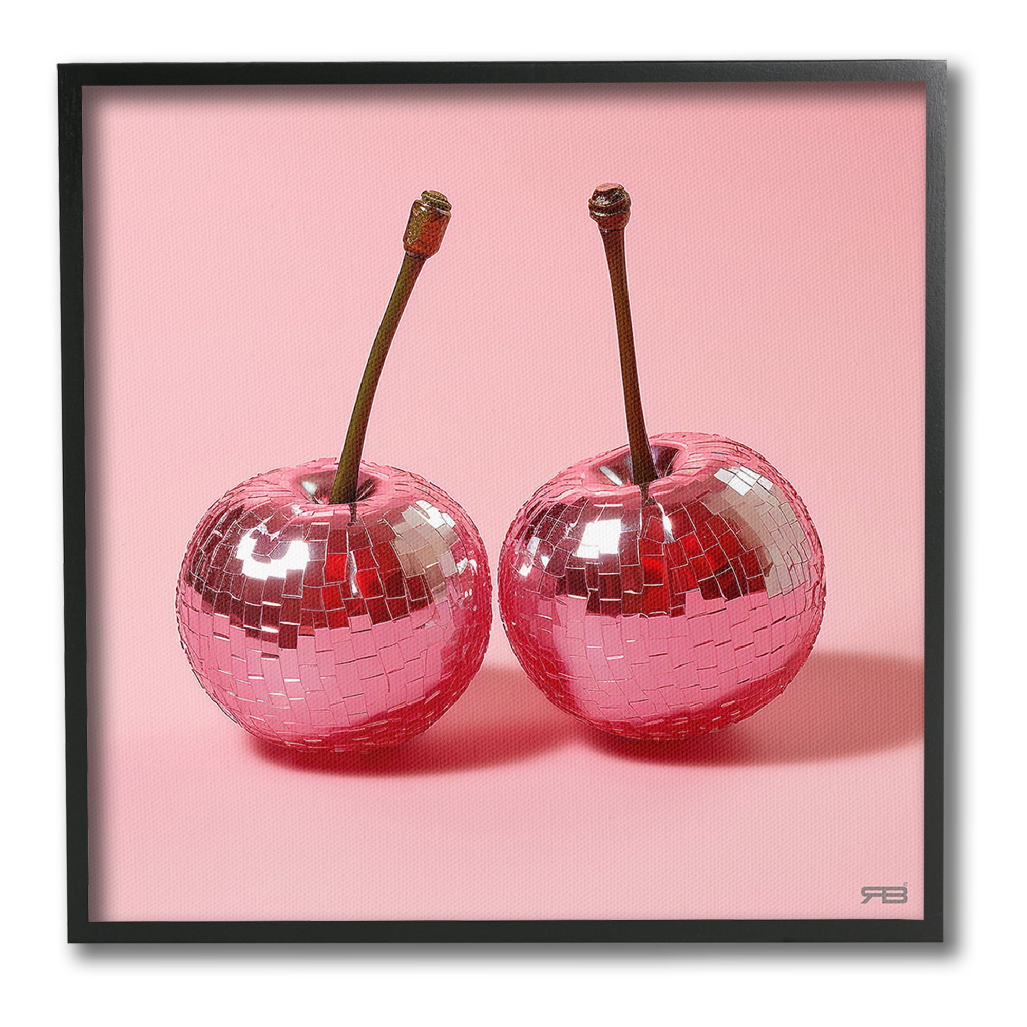 Stupell Industries Reflective Cherries on Pink Food & Beverage Painting Black Framed Art Print Wall Art, 17 x 17