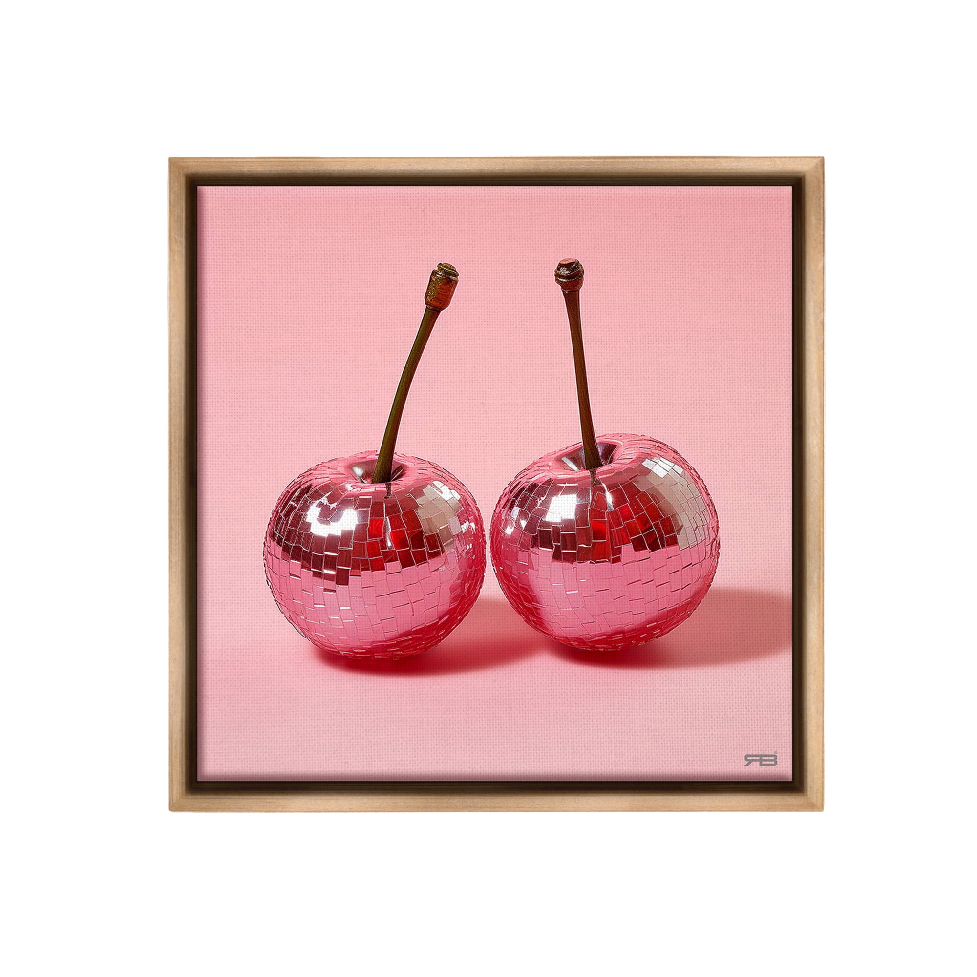 Stupell Industries Reflective Cherries on Pink Food & Beverage Painting Brown Floater Framed Canvas Art Print Wall Art, 18 x 18