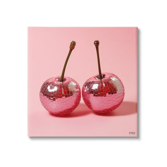 Stupell Industries Reflective Cherries on Pink Food & Beverage Painting Gallery Wrapped Canvas Art Print Wall Art, 24 x 24