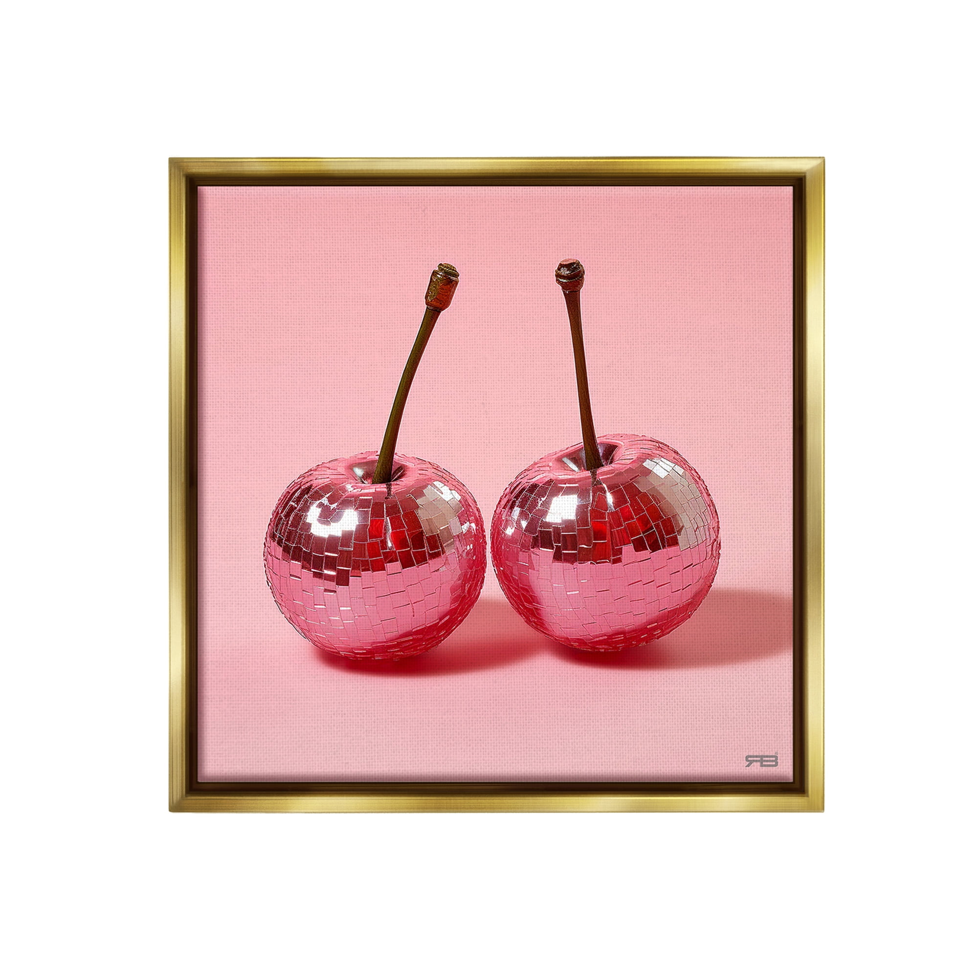 Stupell Industries Reflective Cherries on Pink Food & Beverage Painting Gold Floater Framed Canvas Art Print Wall Art, 25 x 25