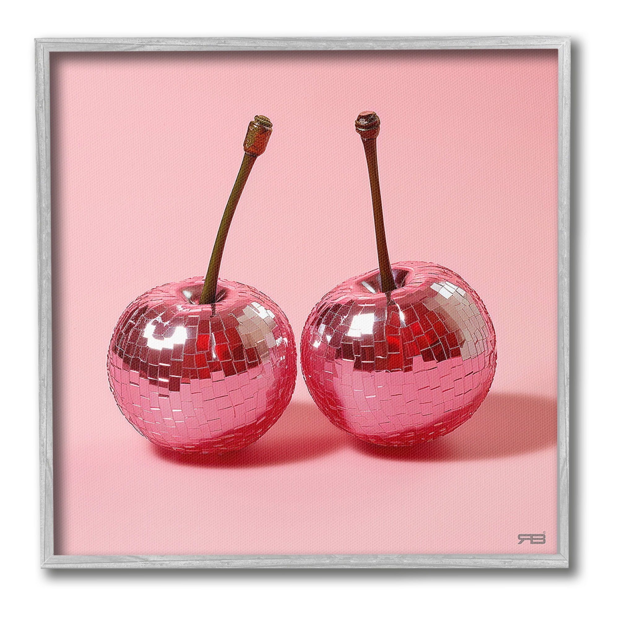 Stupell Industries Reflective Cherries on Pink Food & Beverage Painting Gray Framed Art Print Wall Art, 24 x 24