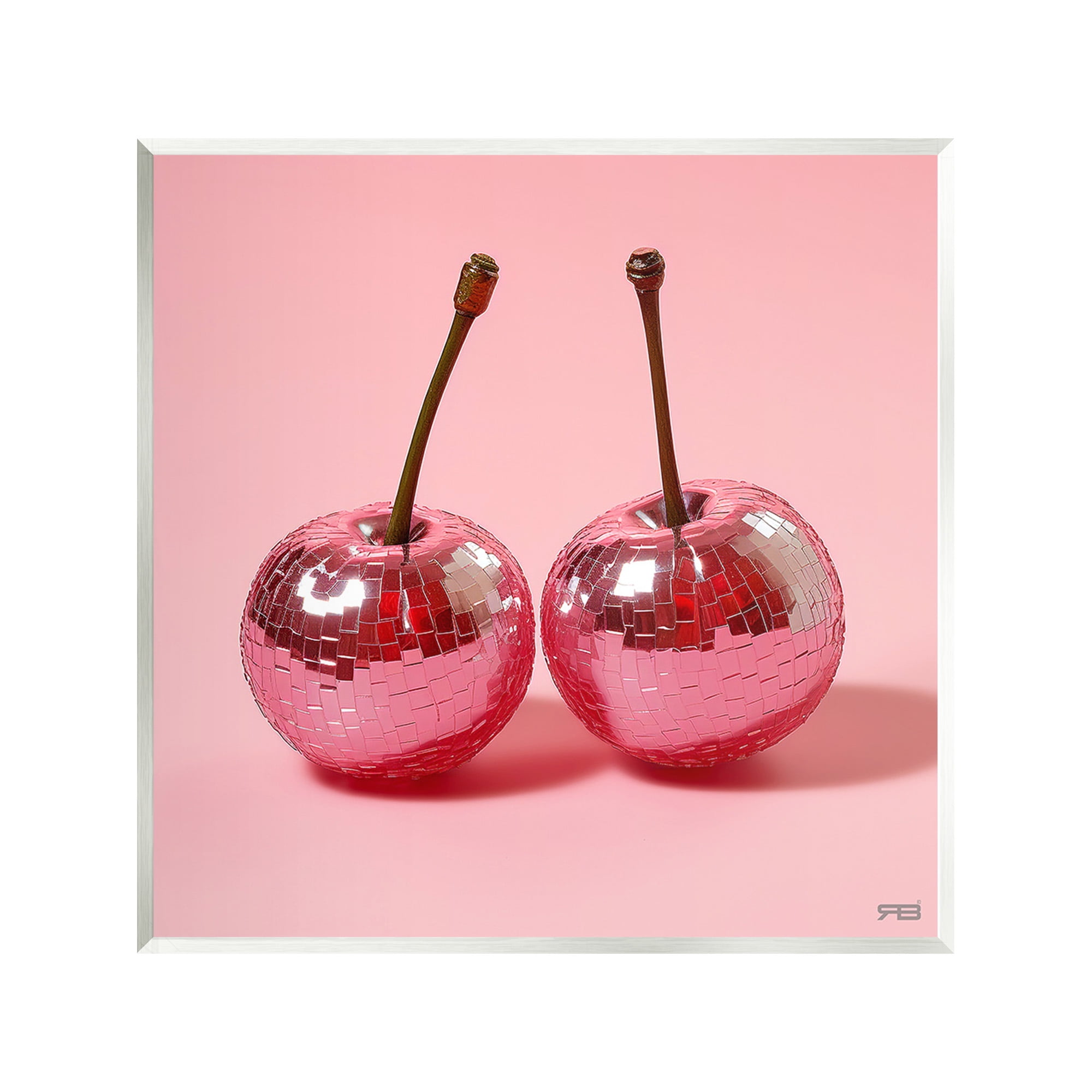 Stupell Industries Reflective Cherries on Pink Food & Beverage Painting Unframed Art Print Wall Art, 12 x 12