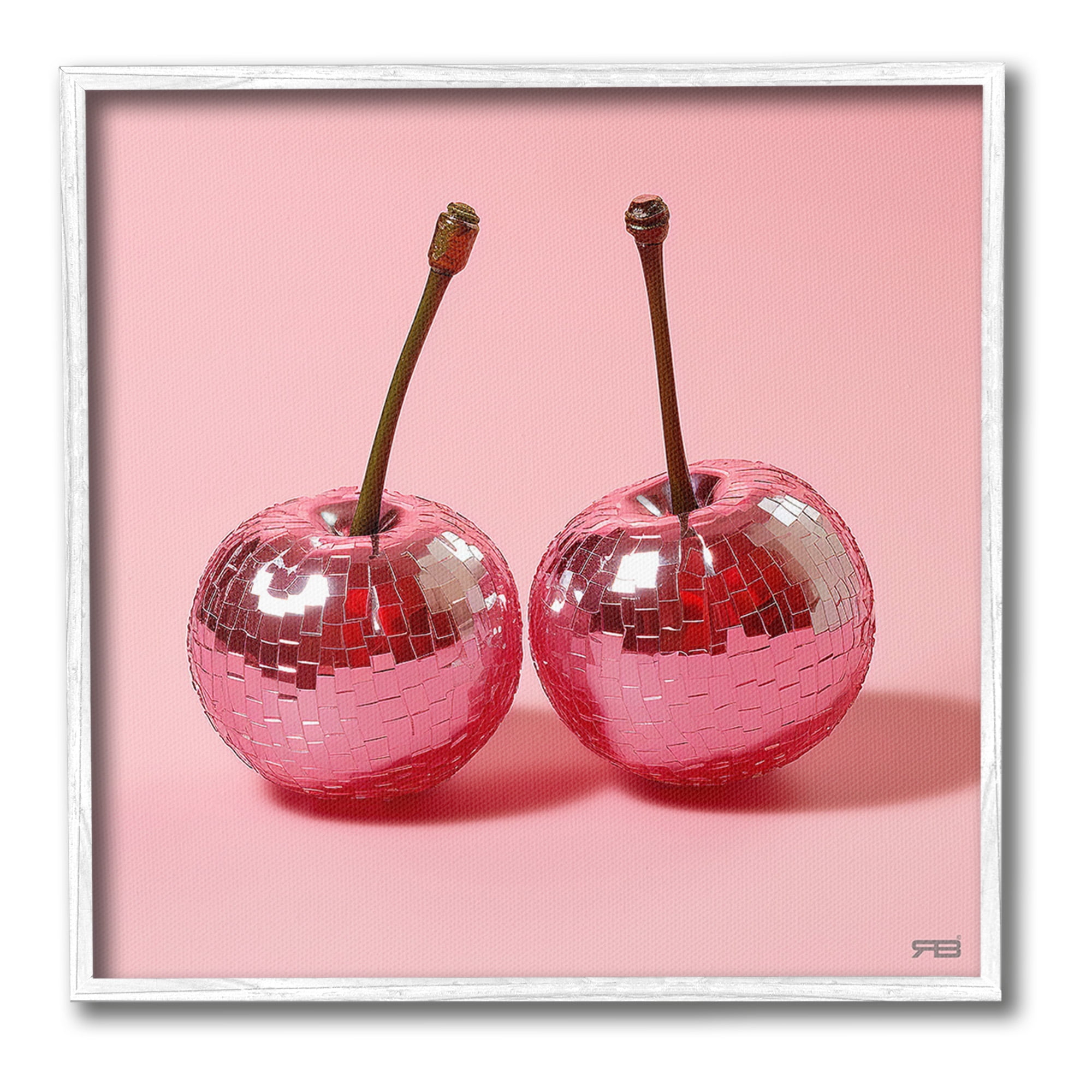 Stupell Industries Reflective Cherries on Pink Food & Beverage Painting White Framed Art Print Wall Art, 17 x 17