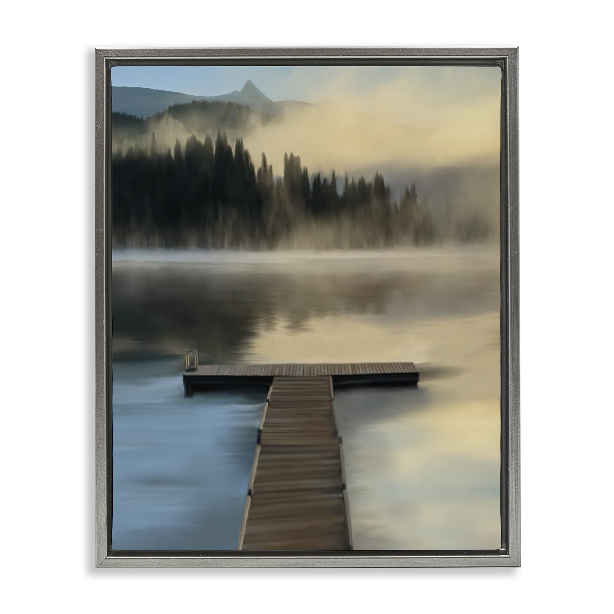 Stupell Industries Reflective Lake At Dusk Gray Framed Floater Canvas Wall Art, design by Renel Peters