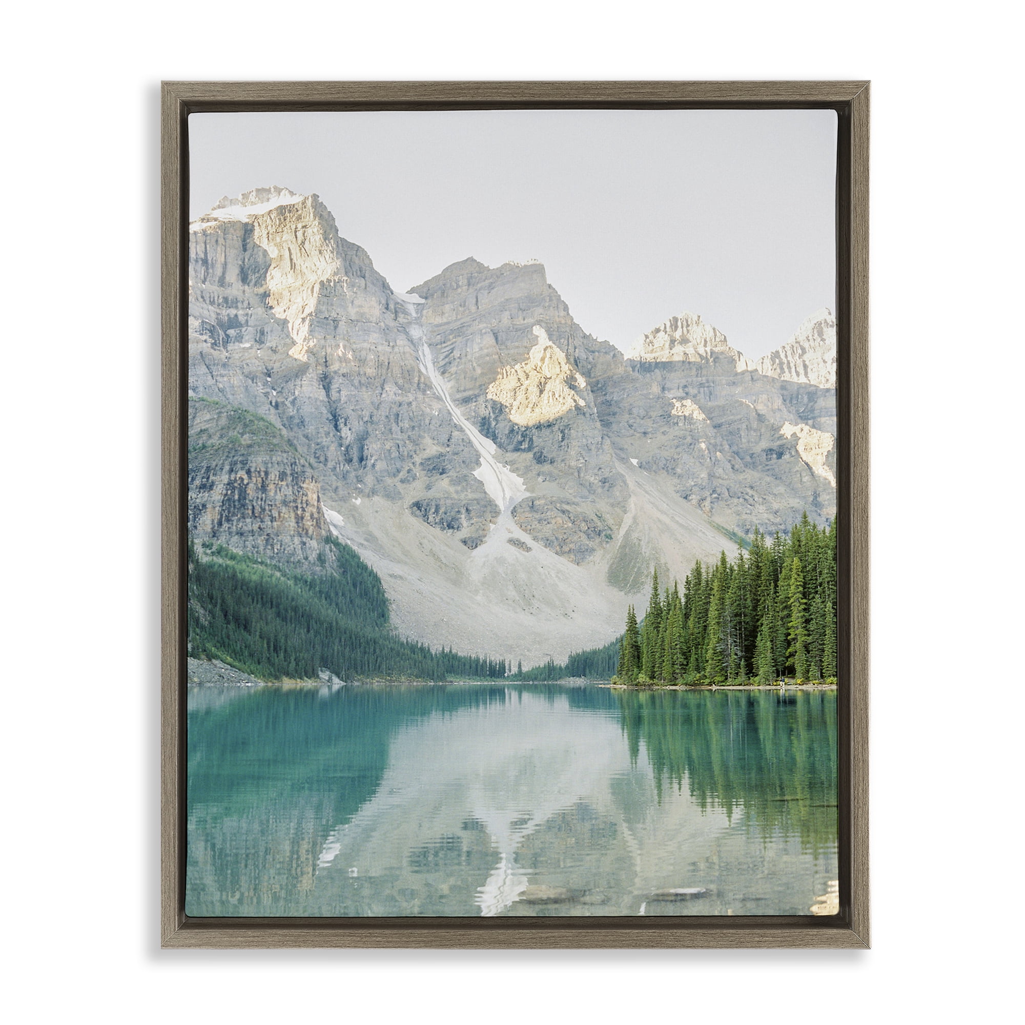 Stupell Industries Reflective Mountain Lake Landscape Photography Brown Floater Framed Art Print Wall Art, 17 x 21