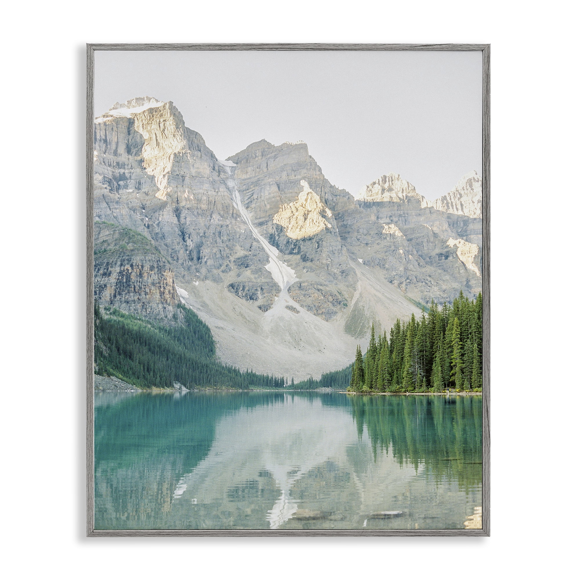 Stupell Industries Reflective Mountain Lake Landscape Photography Gray Framed Art Print Wall Art, 24 x 30