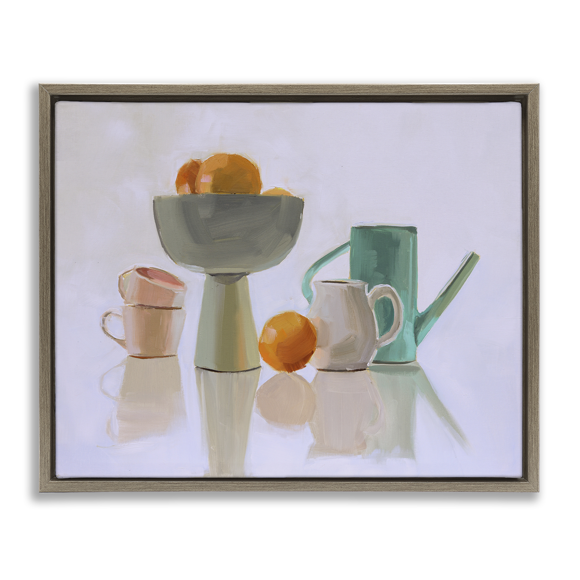 Stupell Industries Reflective Pottery Still Life Food & Beverage Painting Brown Floater Framed Canvas Art Print Wall Art, 21 x 17