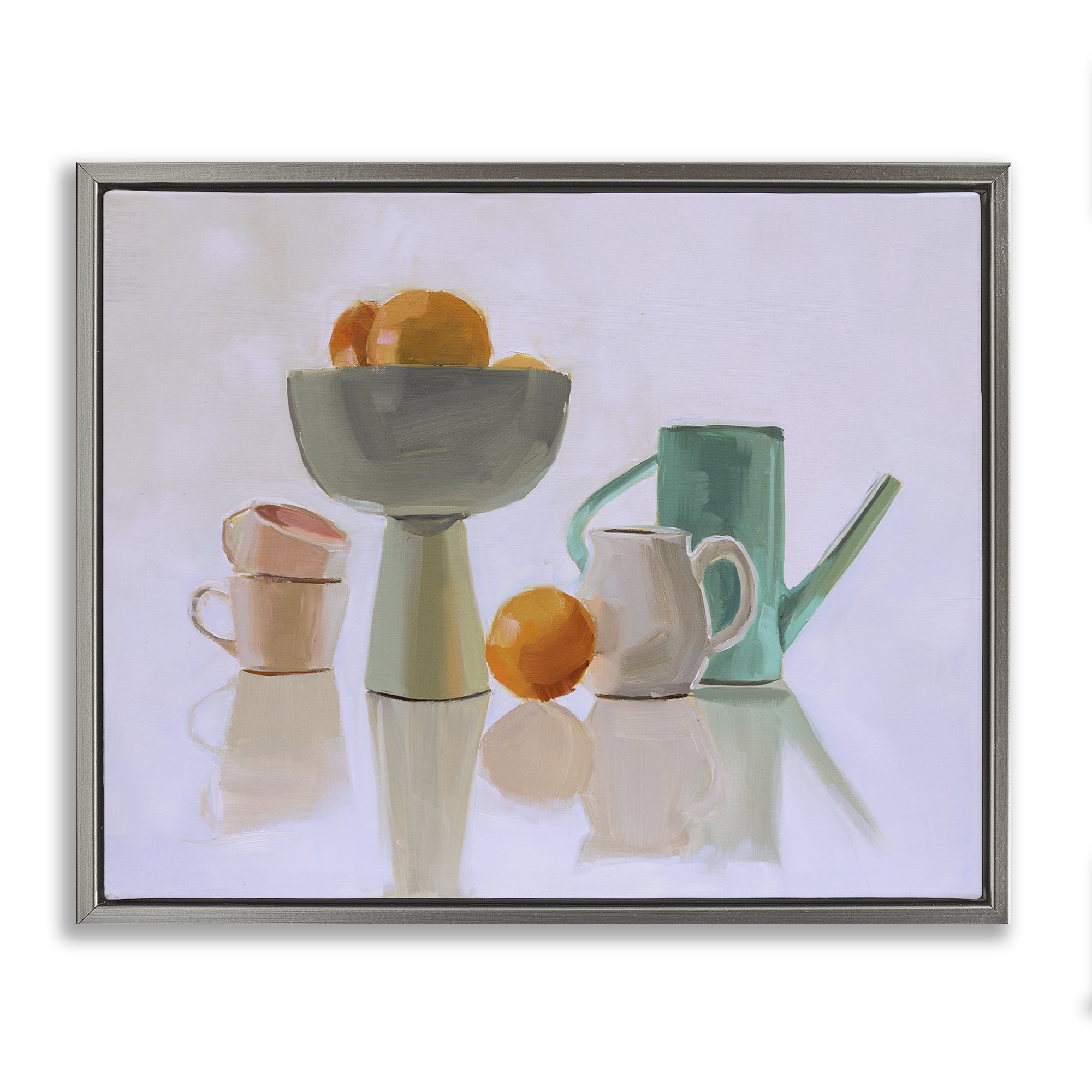 Stupell Industries Reflective Pottery Still Life Food & Beverage Painting Gray Floater Framed Canvas Art Print Wall Art, 21 x 17