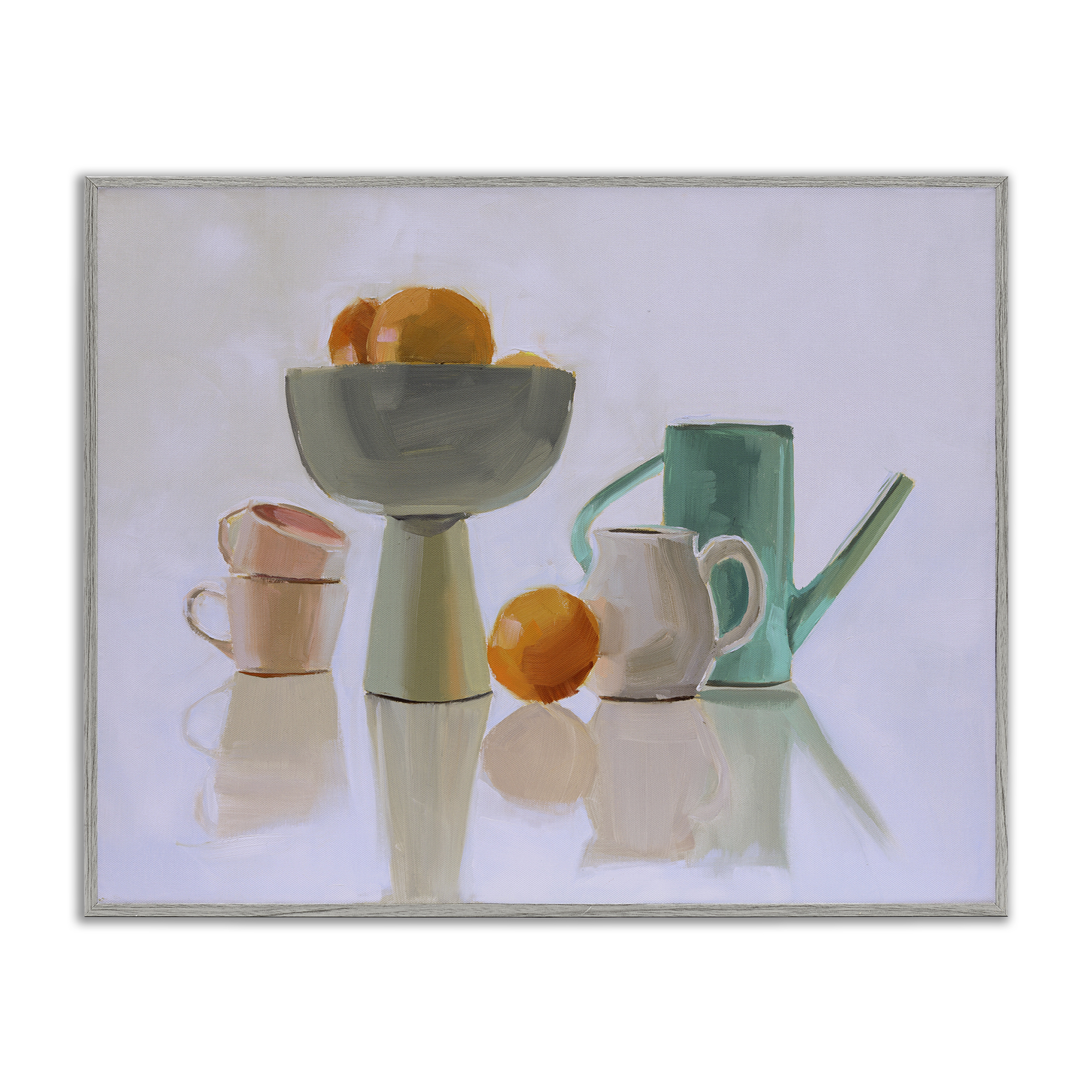 Stupell Industries Reflective Pottery Still Life Food & Beverage Painting Gray Framed Art Print Wall Art, 20 x 16