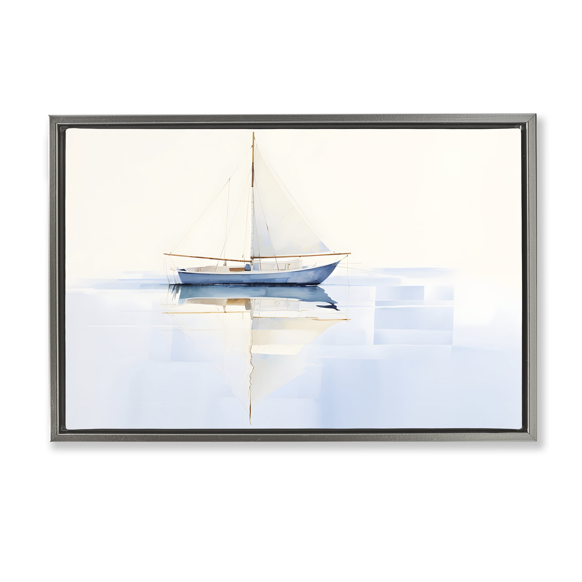 Stupell Industries Reflective Sails View Nautical & Beach Painting Gray Floater Framed Canvas Art Print Wall Art, 25 x 17