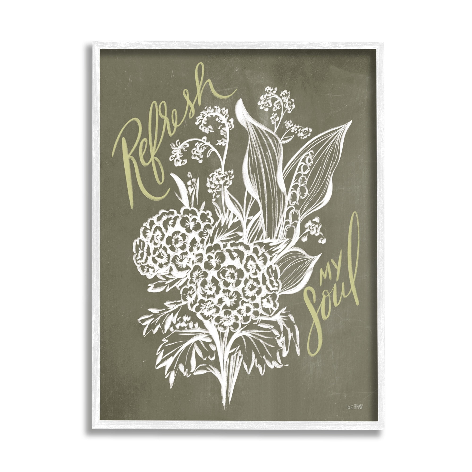 Stupell Industries Refresh My Soul Botanical Flower Leaf Sprouts Stencil,11 x 14, Design by House Fenway