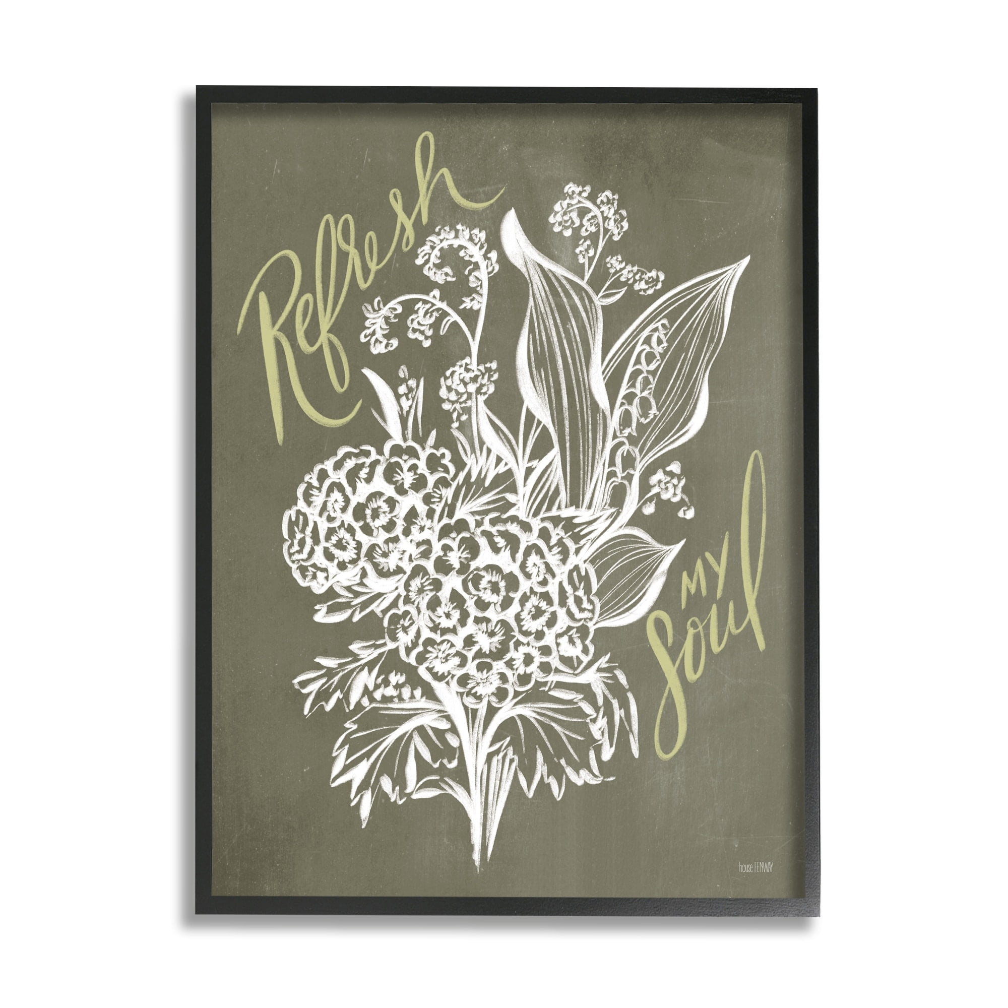 Stupell Industries Refresh My Soul Botanical Flower Leaf Sprouts Stencil,16 x 20, Design by House Fenway