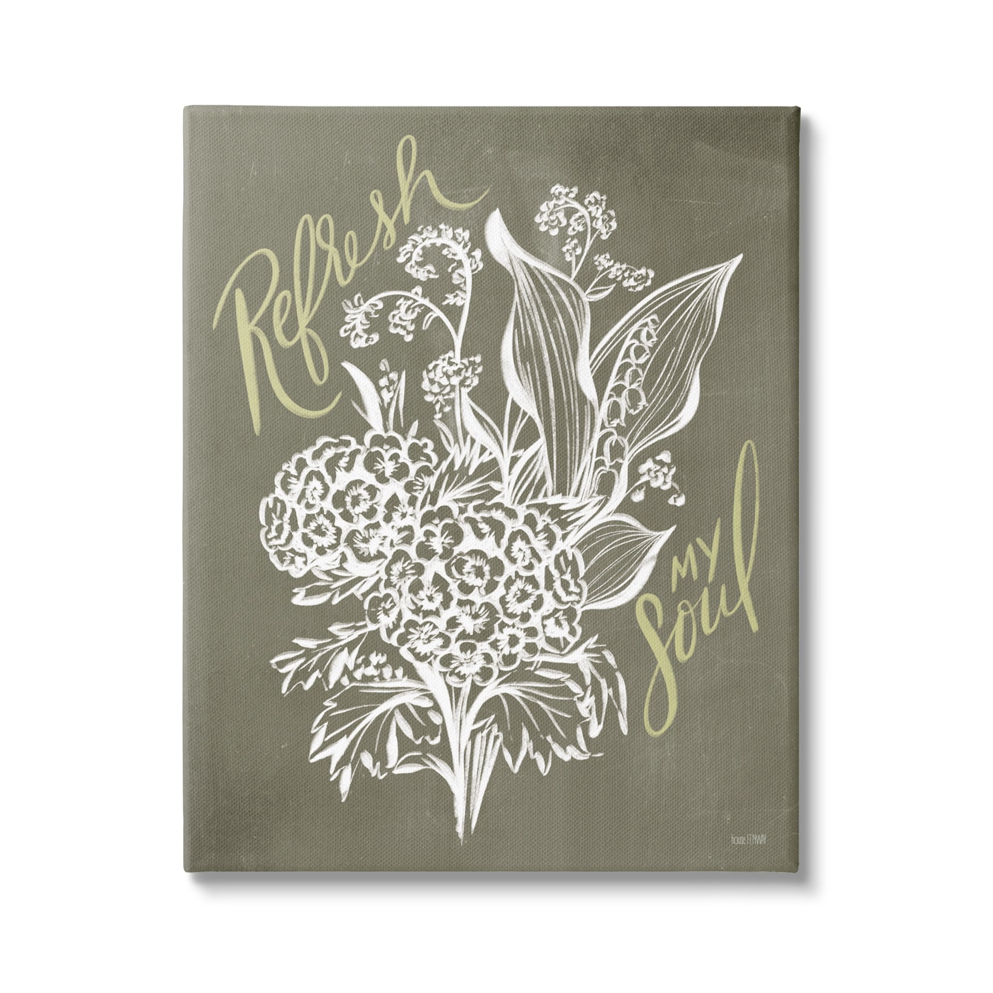 Stupell Industries Refresh My Soul Botanical Flower Leaf Sprouts Stencil,16 x 20, Design by House Fenway
