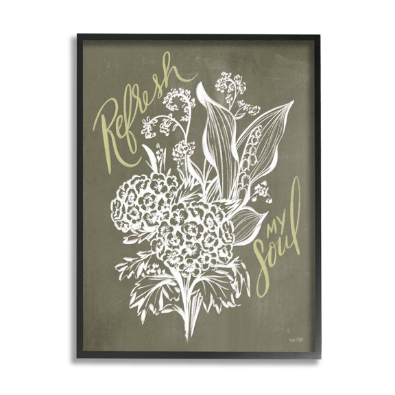 Stupell Industries Refresh My Soul Botanical Flower Leaf Sprouts Stencil,24 x 30, Design by House Fenway
