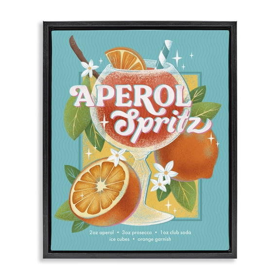 Stupell Industries Refreshing Retro Aperol & Recipe Black Framed Floater Canvas Wall Art design by Courtney Morgenstern, 21 x 17