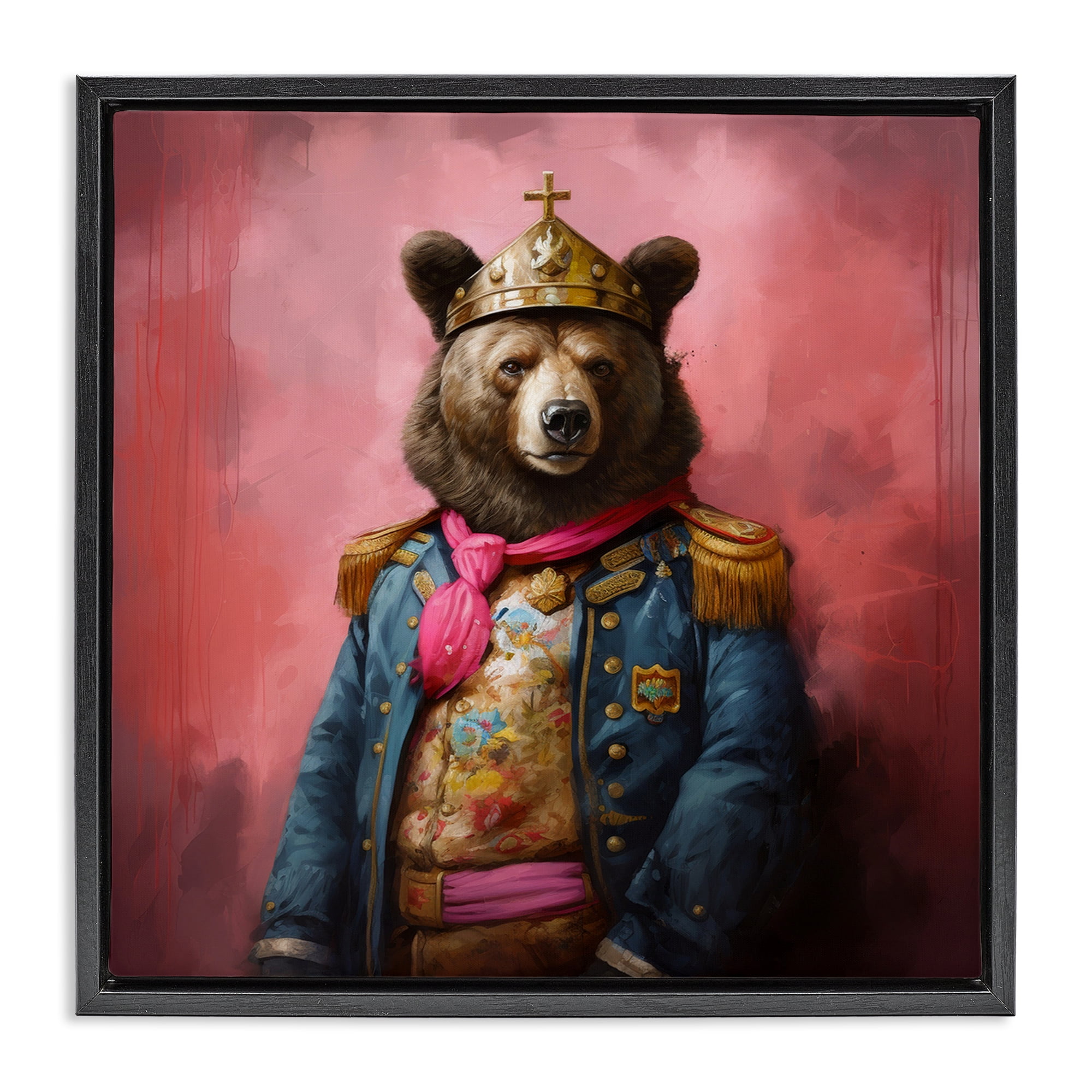 Stupell Industries Regal Bear Portrait Animals & Insects Painting Black Floater Framed Canvas Art Print Wall Art, 25 x 25
