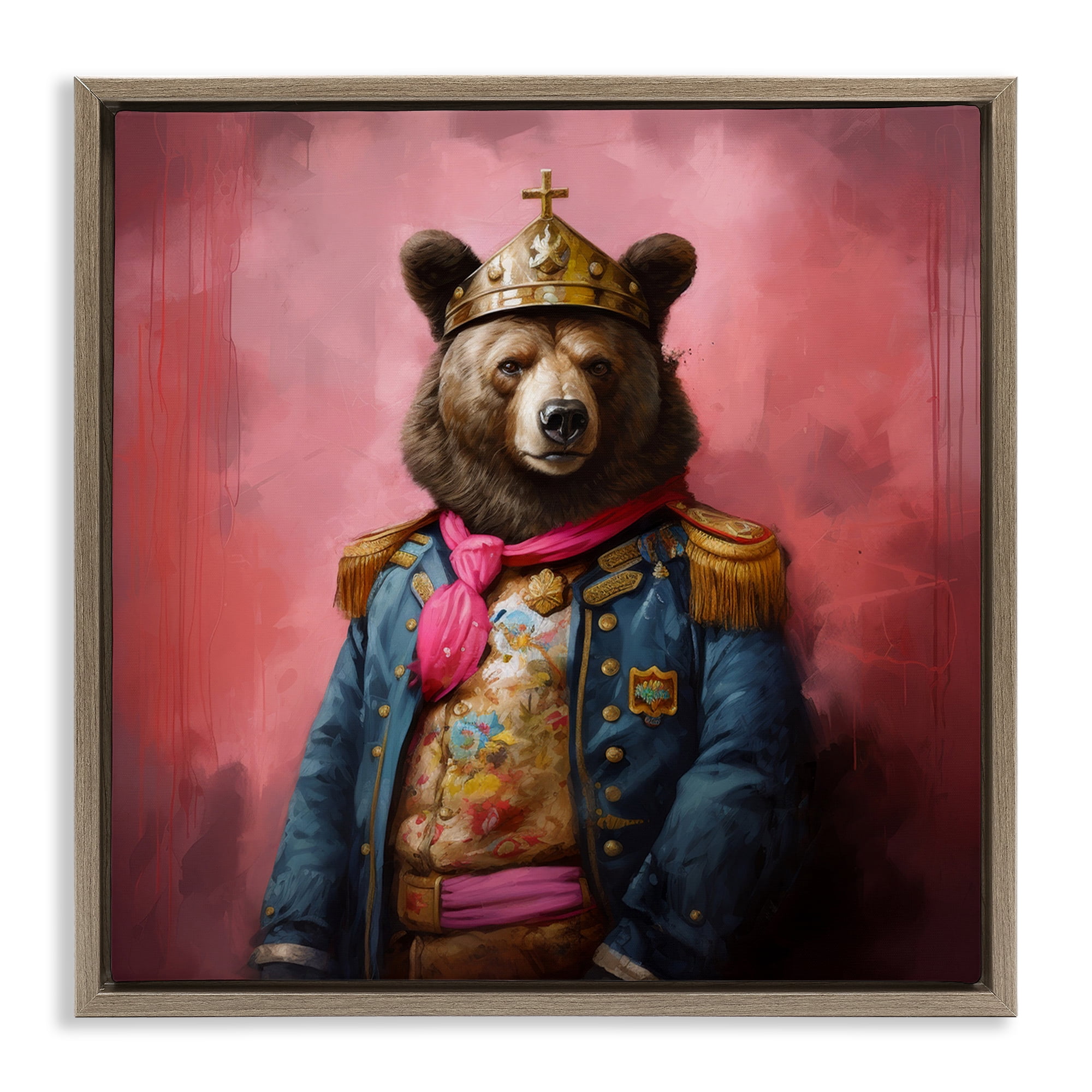 Stupell Industries Regal Bear Portrait Animals & Insects Painting Brown Floater Framed Canvas Art Print Wall Art, 25 x 25
