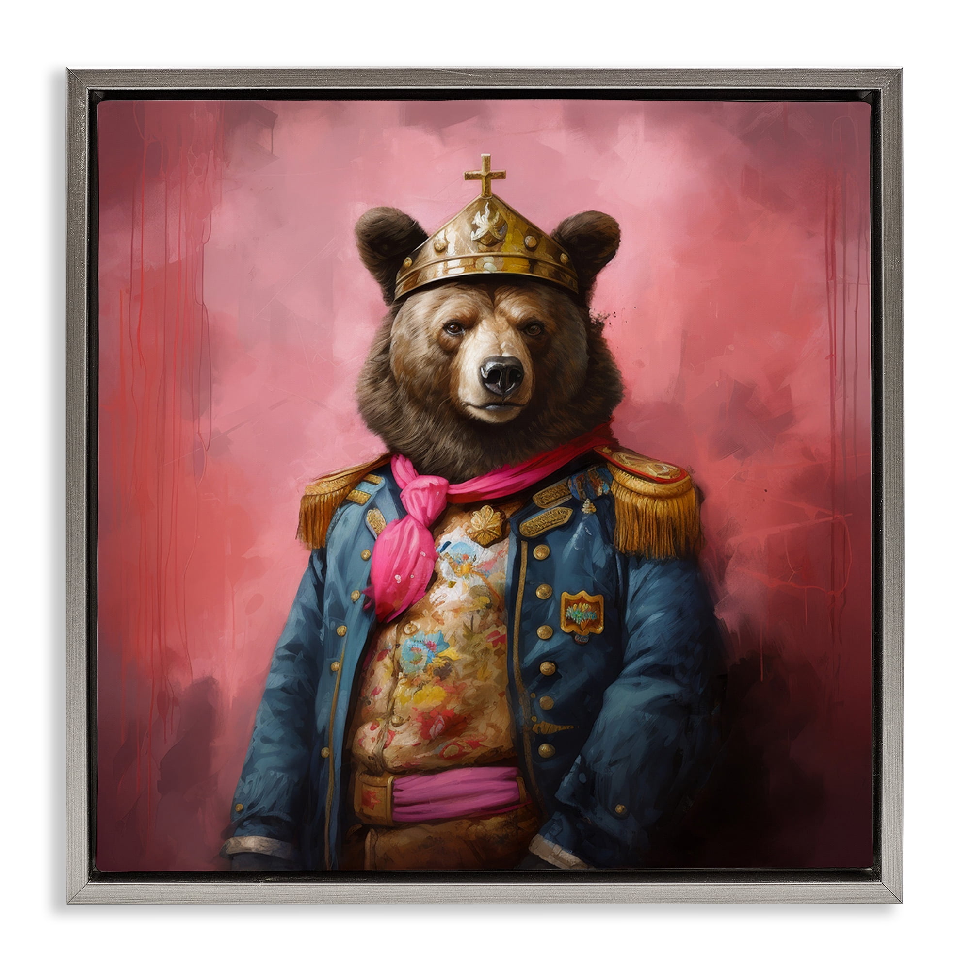 Stupell Industries Regal Bear Portrait Animals & Insects Painting Gray Floater Framed Canvas Art Print Wall Art, 18 x 18