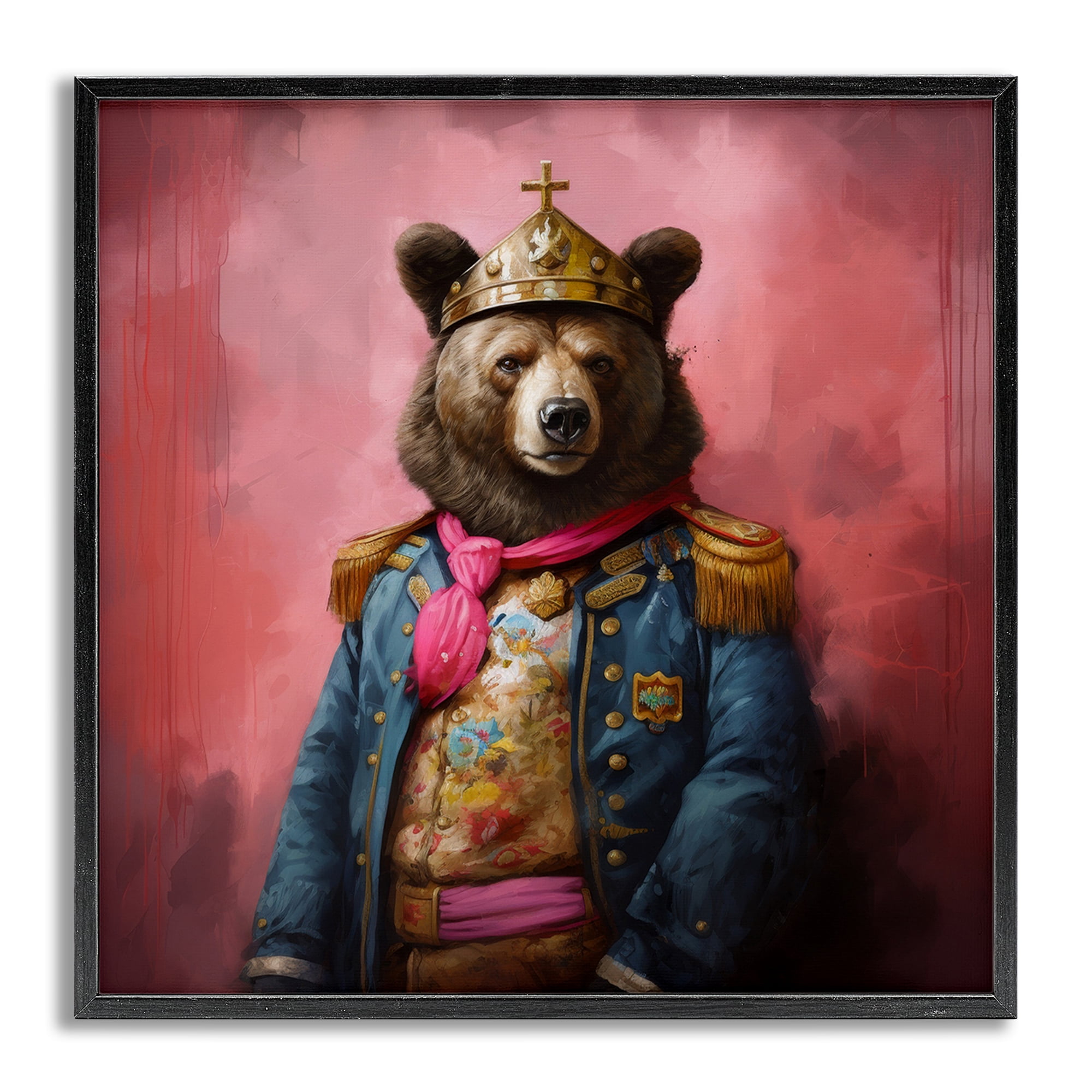 Stupell Industries Regal Bear Portrait Animals & Insects Painting Gray Framed Art Print Wall Art, 12 x 12
