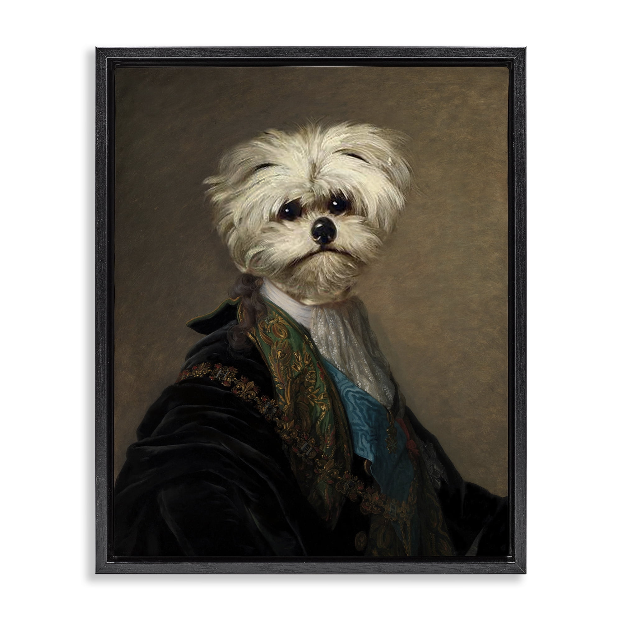 Stupell Industries Regal Bichon Frise Portrait Animals & Insects Painting Black Floater Framed Canvas Art Print Wall Art, 17 x 21