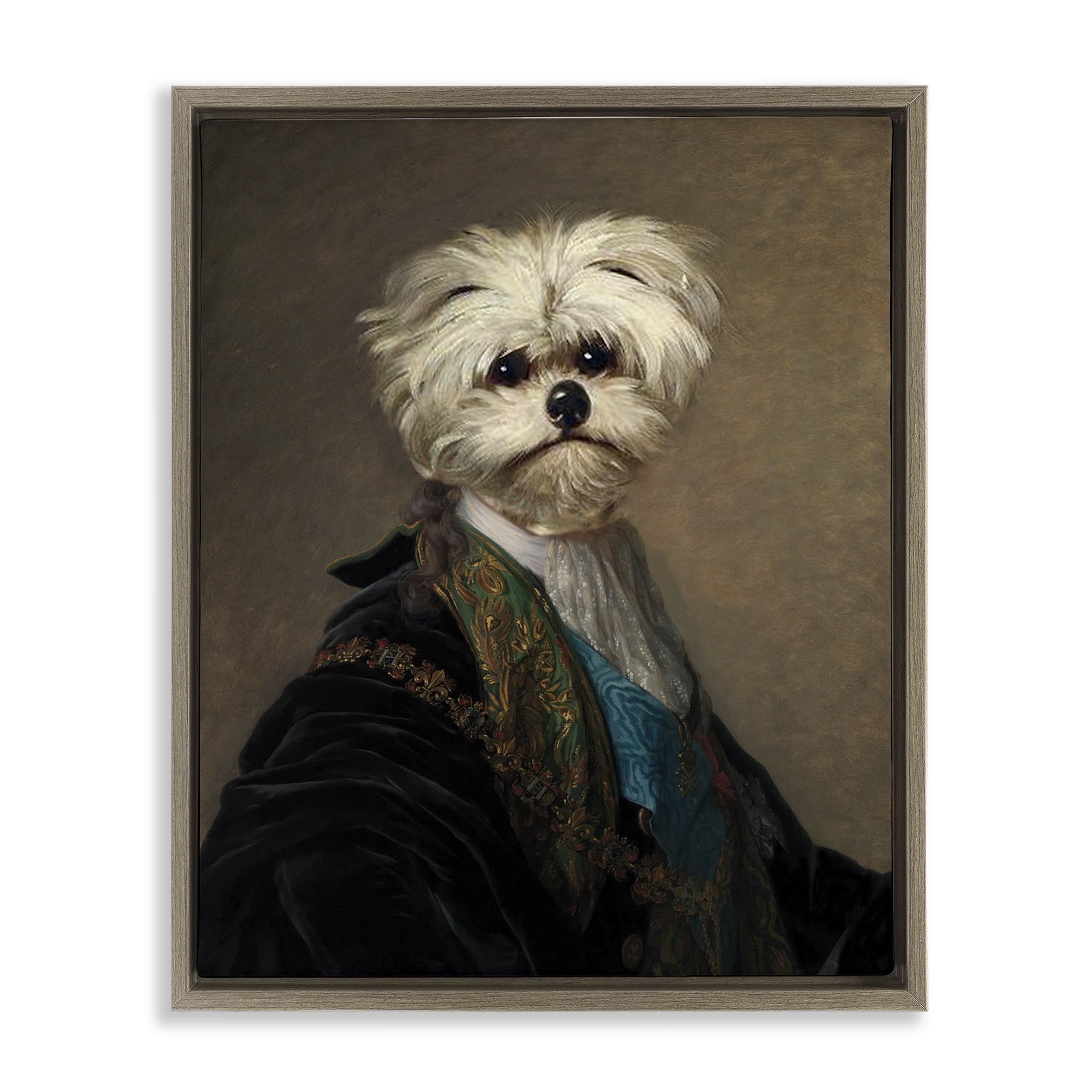 Stupell Industries Regal Bichon Frise Portrait Animals & Insects Painting Brown Floater Framed Canvas Art Print Wall Art, 17 x 21