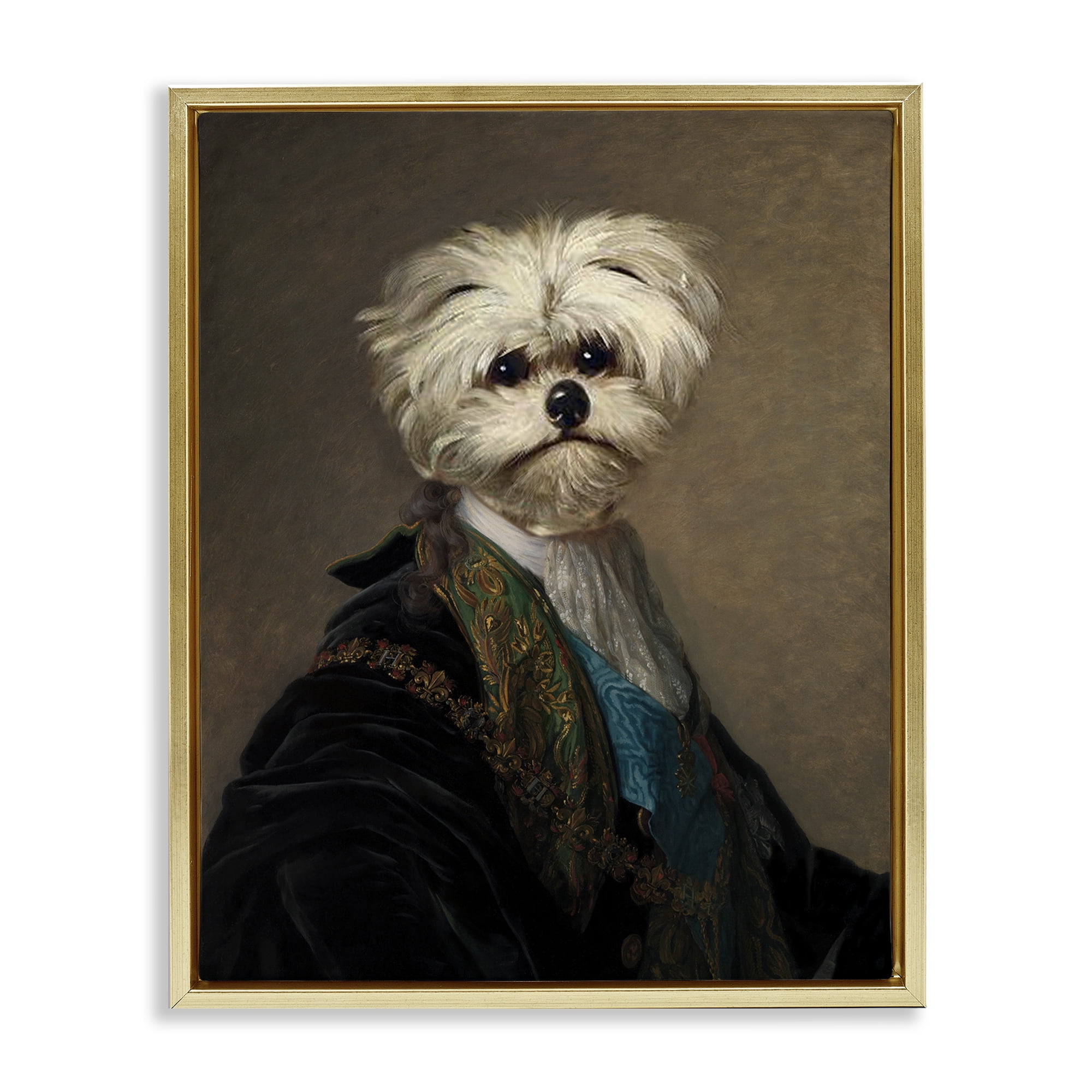 Stupell Industries Regal Bichon Frise Portrait Animals & Insects Painting Gold Floater Framed Canvas Art Print Wall Art, 25 x 31