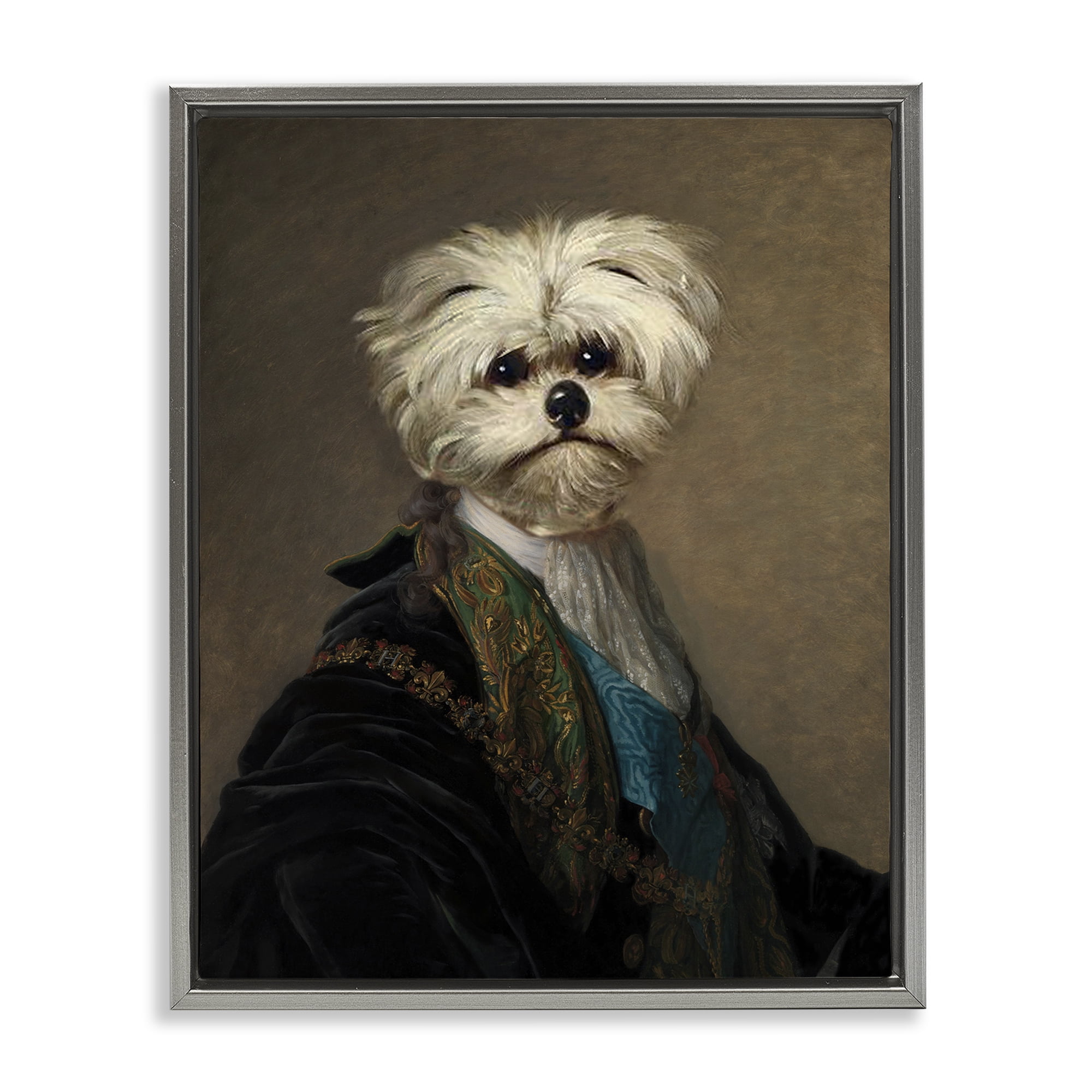 Stupell Industries Regal Bichon Frise Portrait Animals & Insects Painting Gray Floater Framed Canvas Art Print Wall Art, 25 x 31