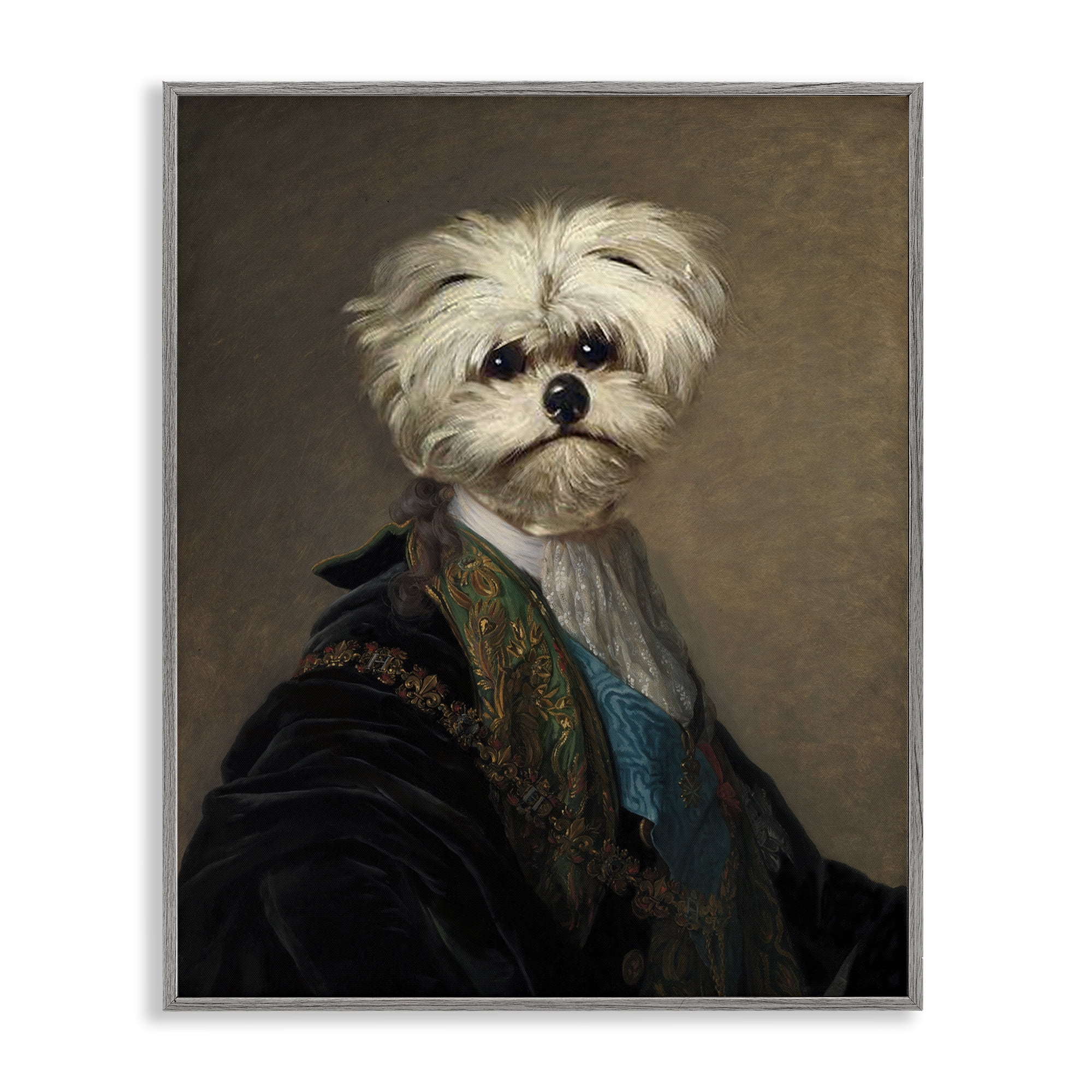 Stupell Industries Regal Bichon Frise Portrait Animals & Insects Painting Gray Framed Art Print Wall Art, 11 x 14