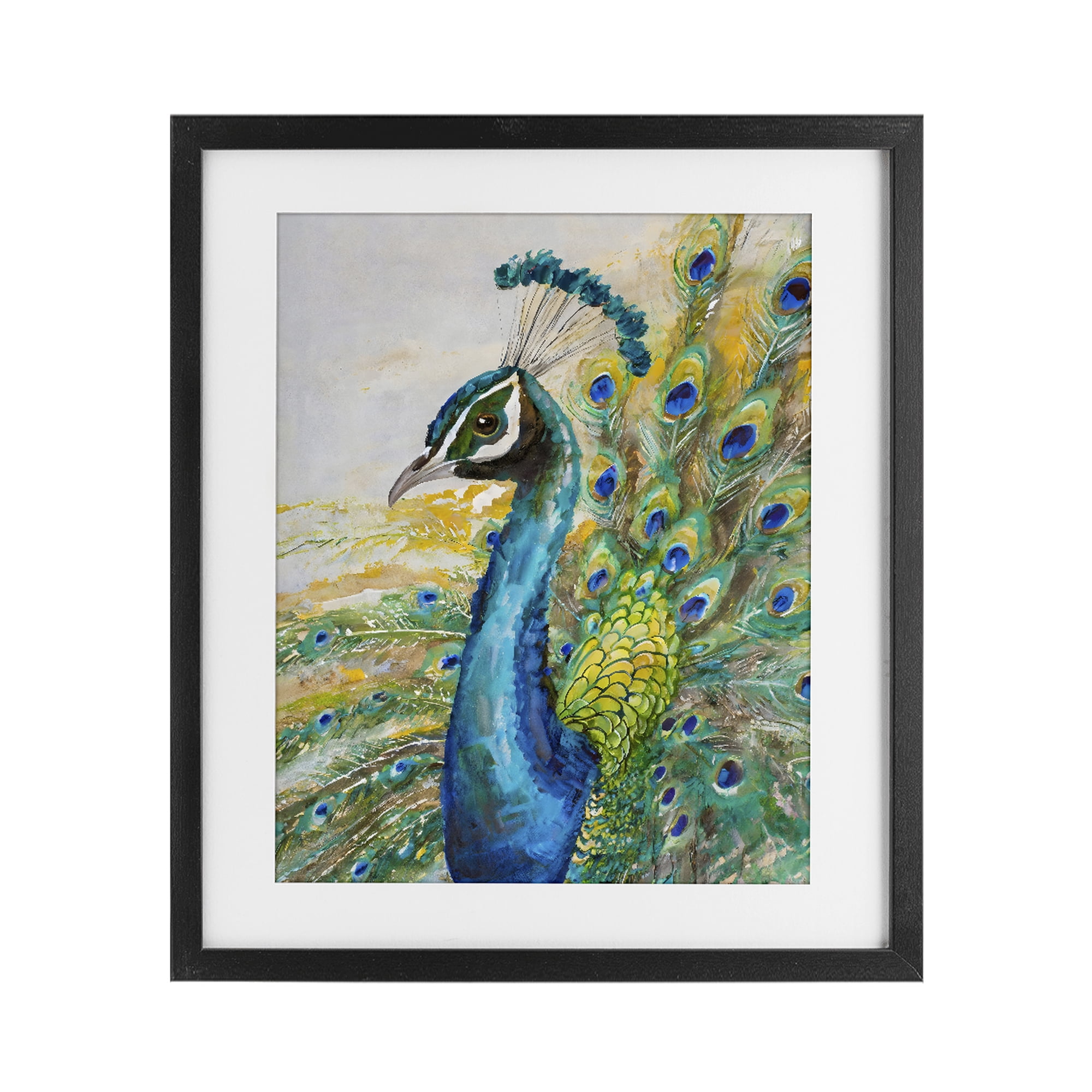 Stupell Industries Regal Blue Peacock Feathers Black Framed Print Under Glass, design by Creative Studio