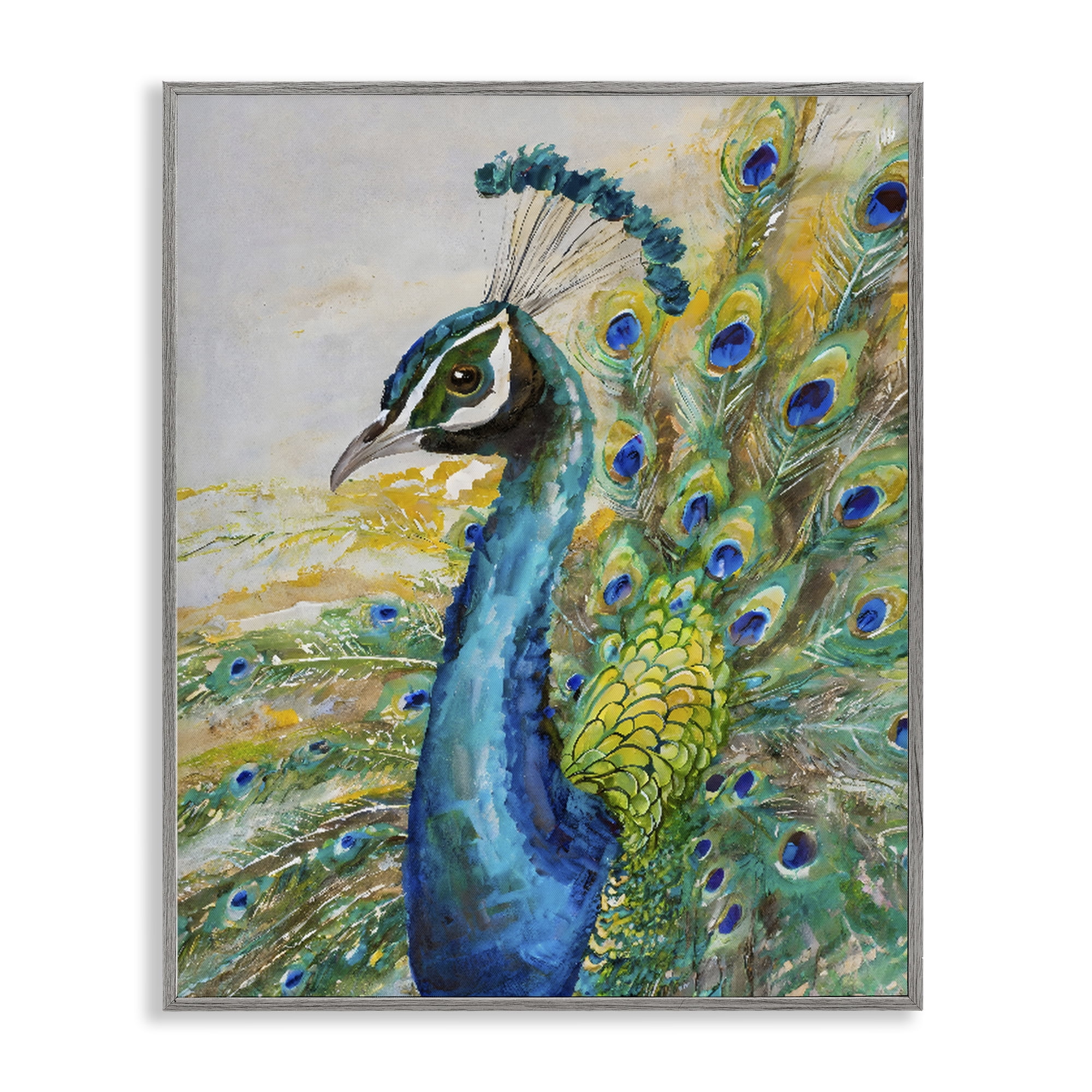 Stupell Industries Regal Blue Peacock Feathers Gray Framed Giclee Art, design by Creative Studio
