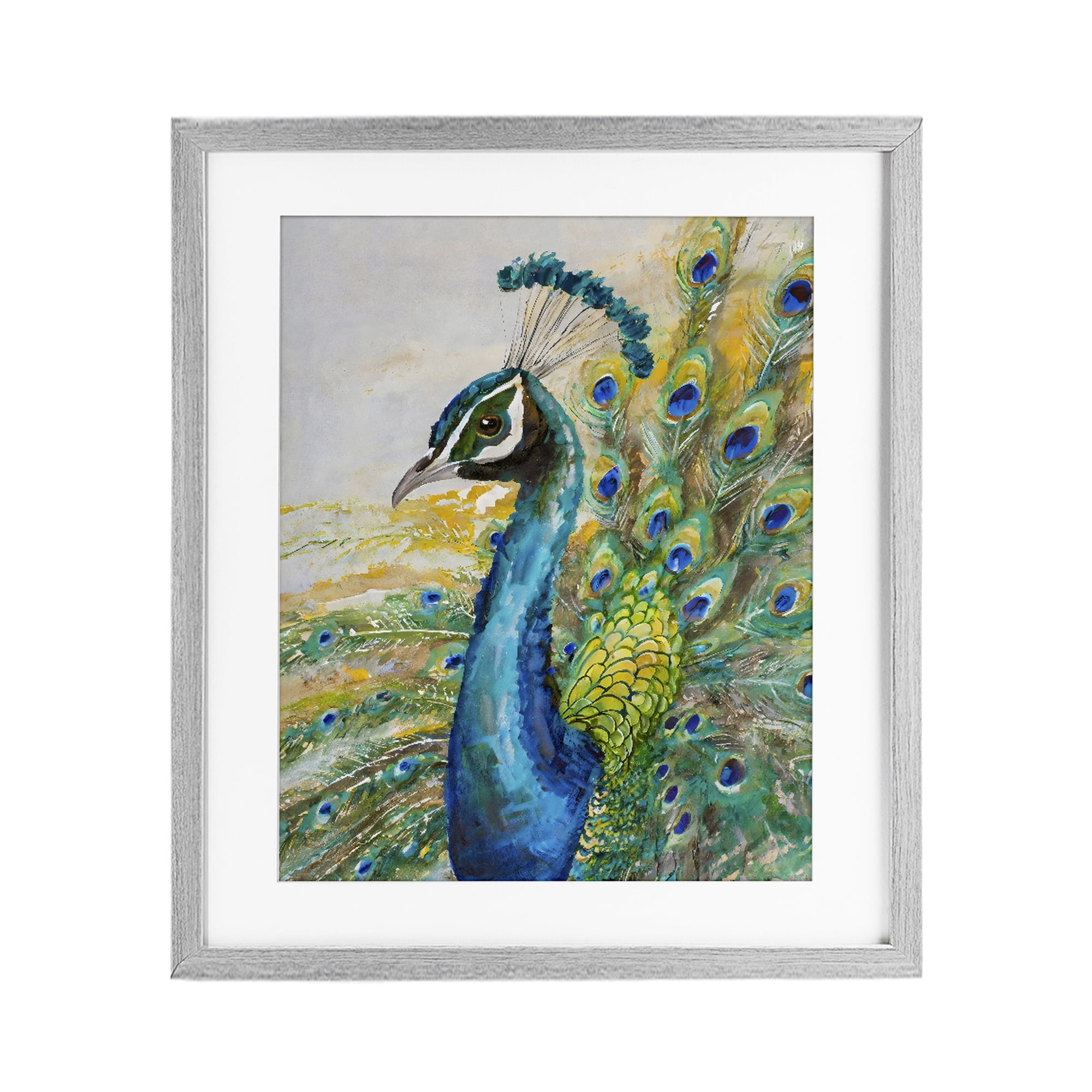 Stupell Industries Regal Blue Peacock Feathers Gray Framed Print Under Glass, design by Creative Studio