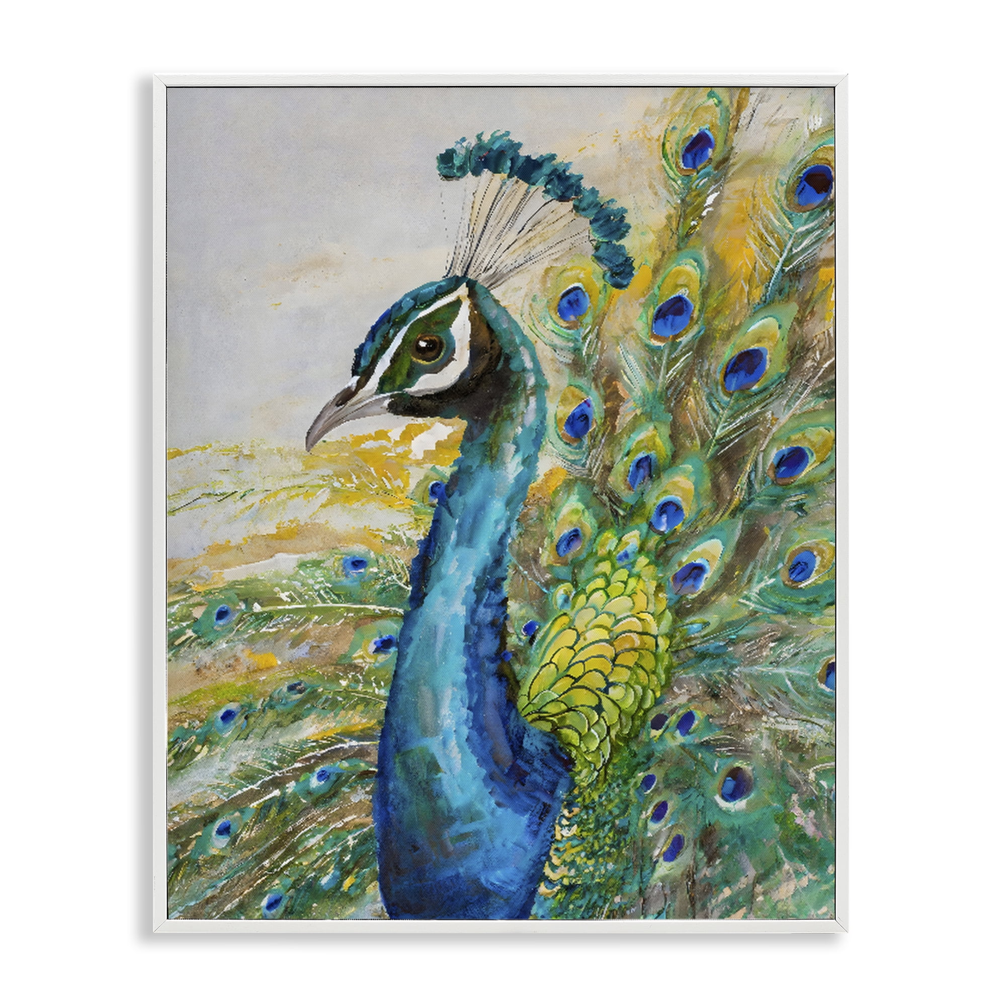 Stupell Industries Regal Blue Peacock Feathers White Framed Giclee Art, design by Creative Studio