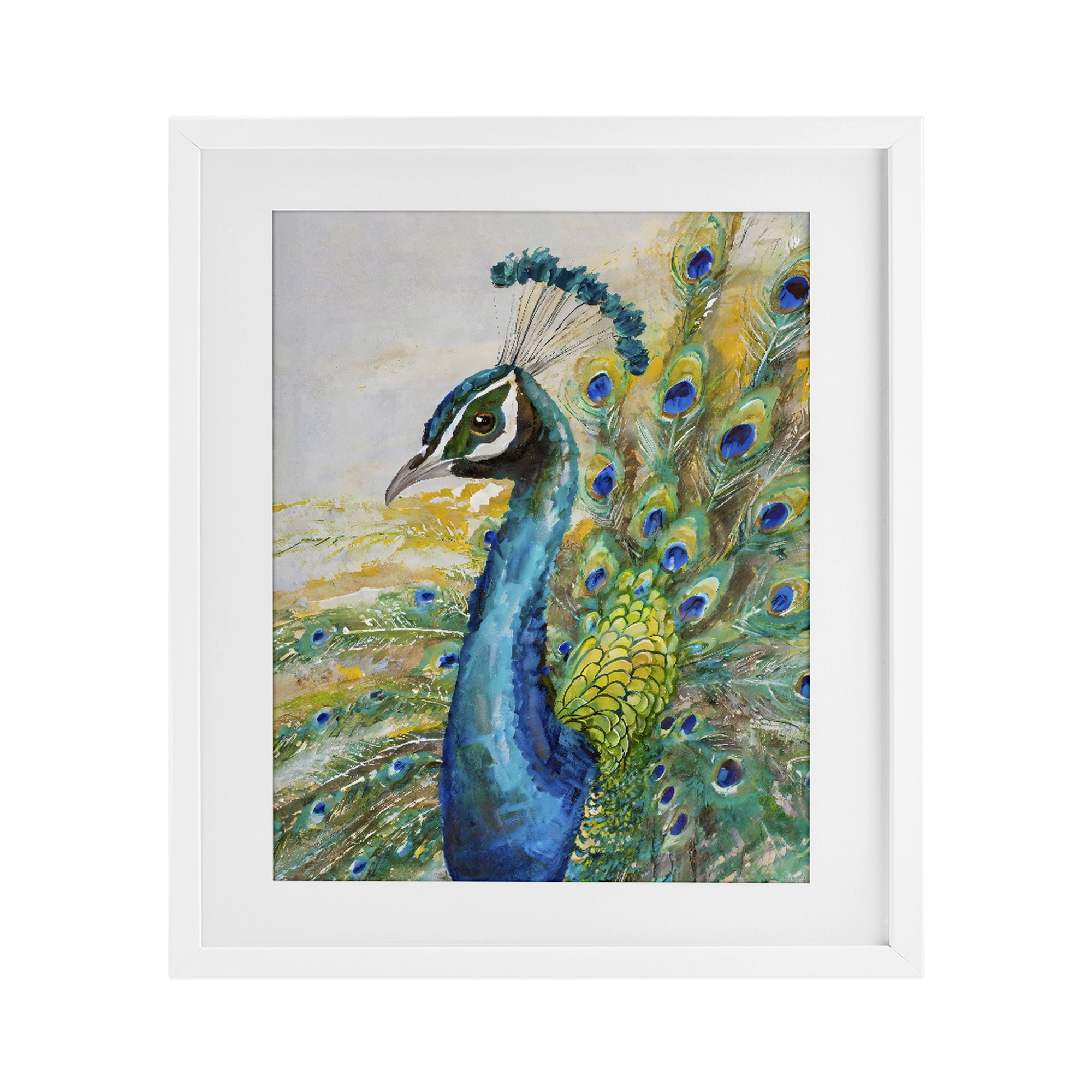 Stupell Industries Regal Blue Peacock Feathers White Framed Print Under Glass, design by Creative Studio