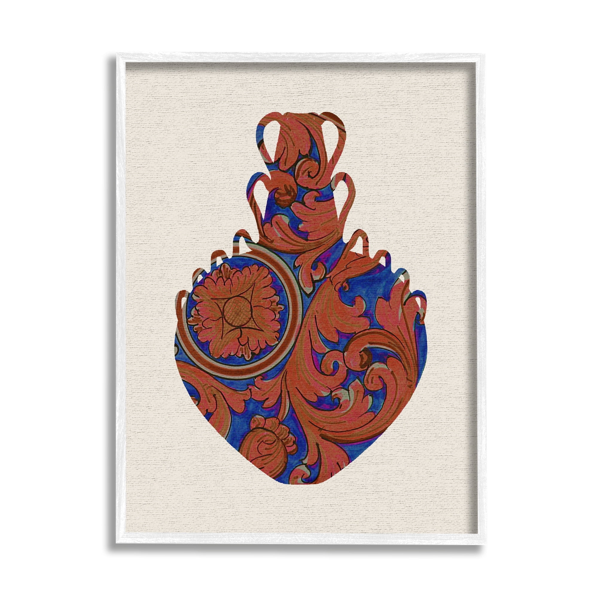 Stupell Industries Regal Blue Red Patterned Urn Modern Pottery Paintings White Framed Art Print Wall Art, 24x30, by Daphne Polselli
