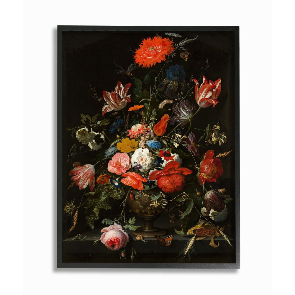 Stupell Industries Regal Bouquet Elegant Floral Insect Butterfly Details Framed Wall Art Design by Ziwei Li, 16" x 20", Black Framed