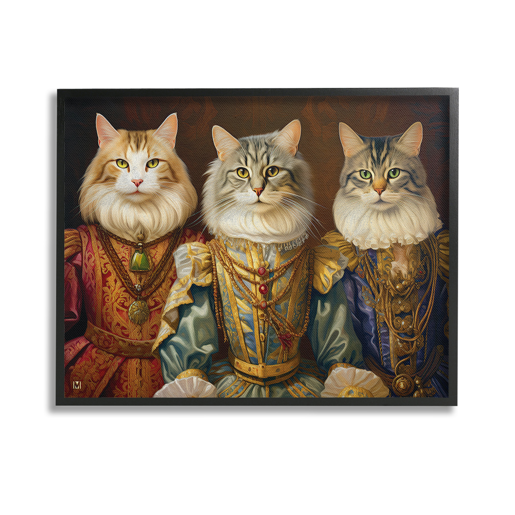 Stupell Industries Regal Cat Trio Animals & Insects Painting Black Framed Art Print Wall Art, 14 x 11