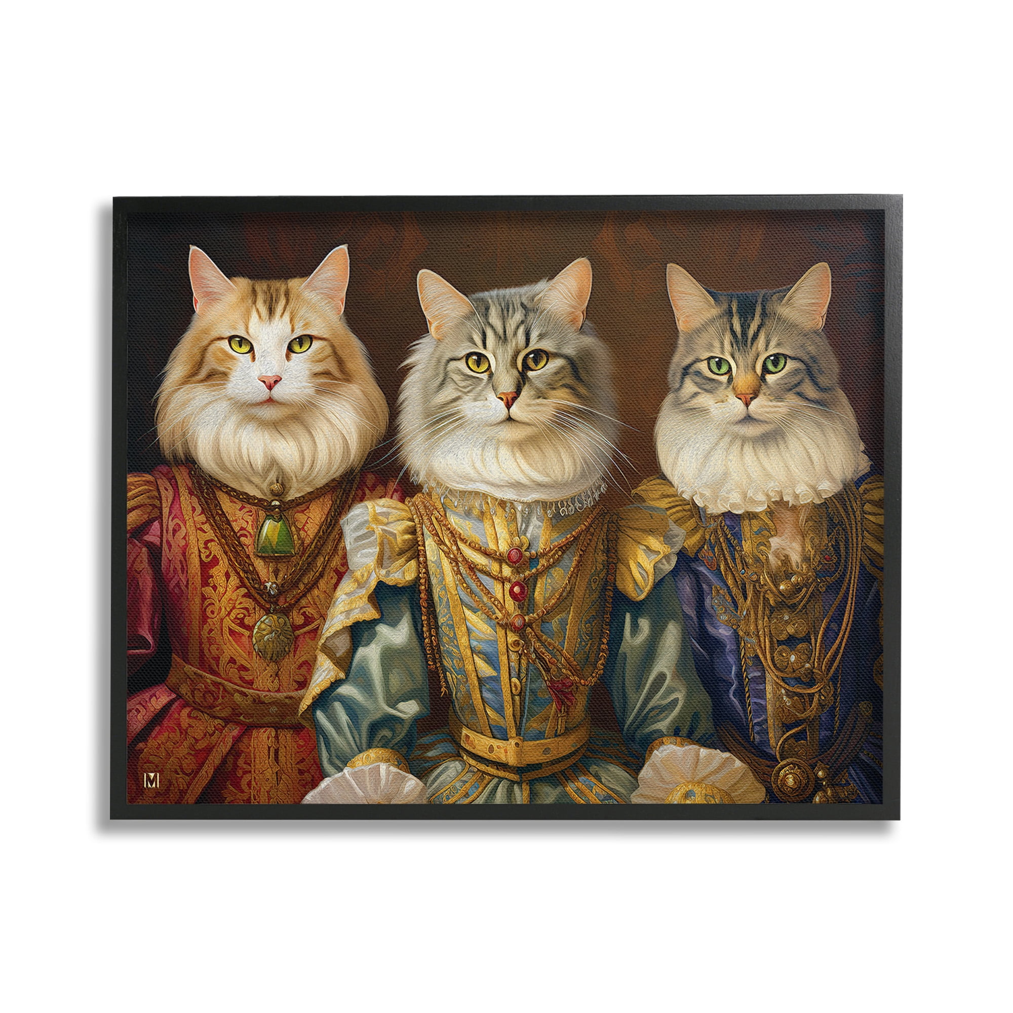 Stupell Industries Regal Cat Trio Animals & Insects Painting Black Framed Art Print Wall Art, 30 x 24