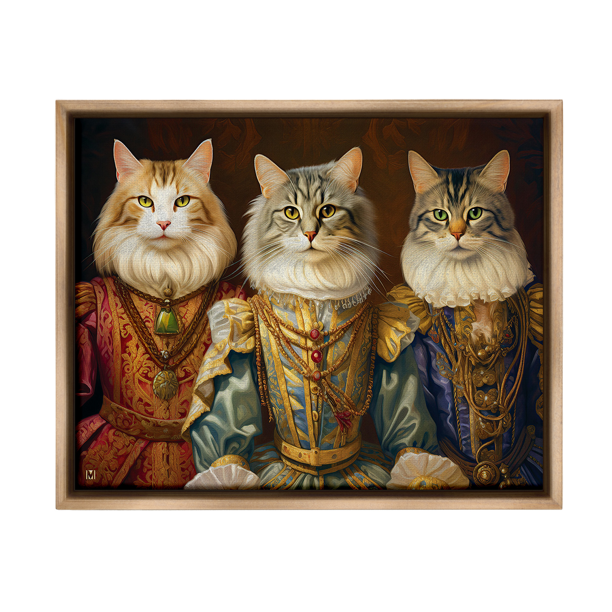 Stupell Industries Regal Cat Trio Animals & Insects Painting Brown Floater Framed Canvas Art Print Wall Art, 31 x 25