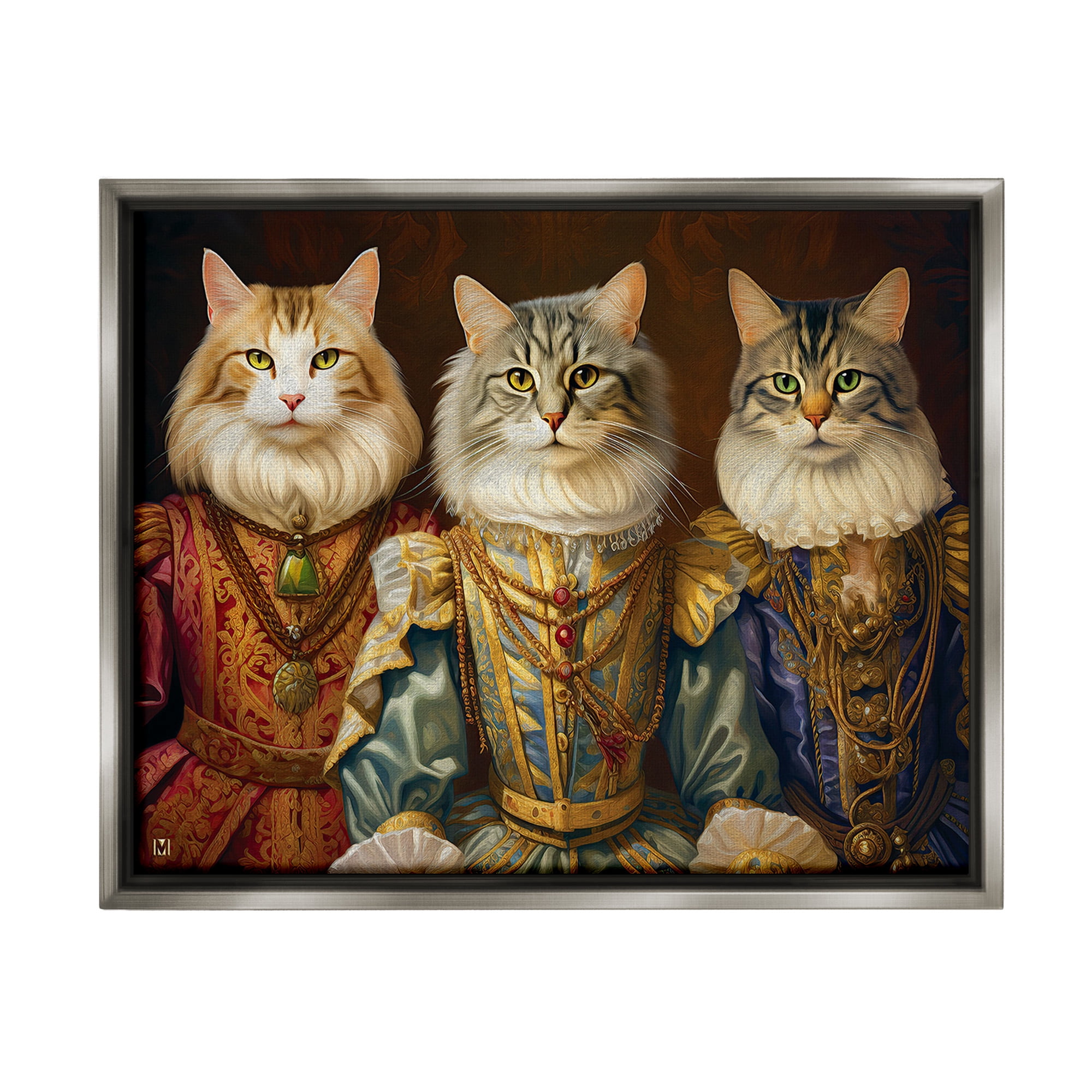 Stupell Industries Regal Cat Trio Animals & Insects Painting Gray Floater Framed Canvas Art Print Wall Art, 31 x 25